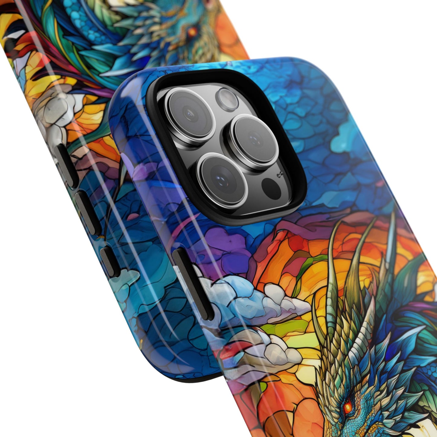 Stained Glass Design Dragon iPhone Case | Fits iPhone 8, X, XR, 11, 12, 13, 14, 15, 16 Pro, Plus, Max, Mini | Unique Fantasy Art Phone Cover