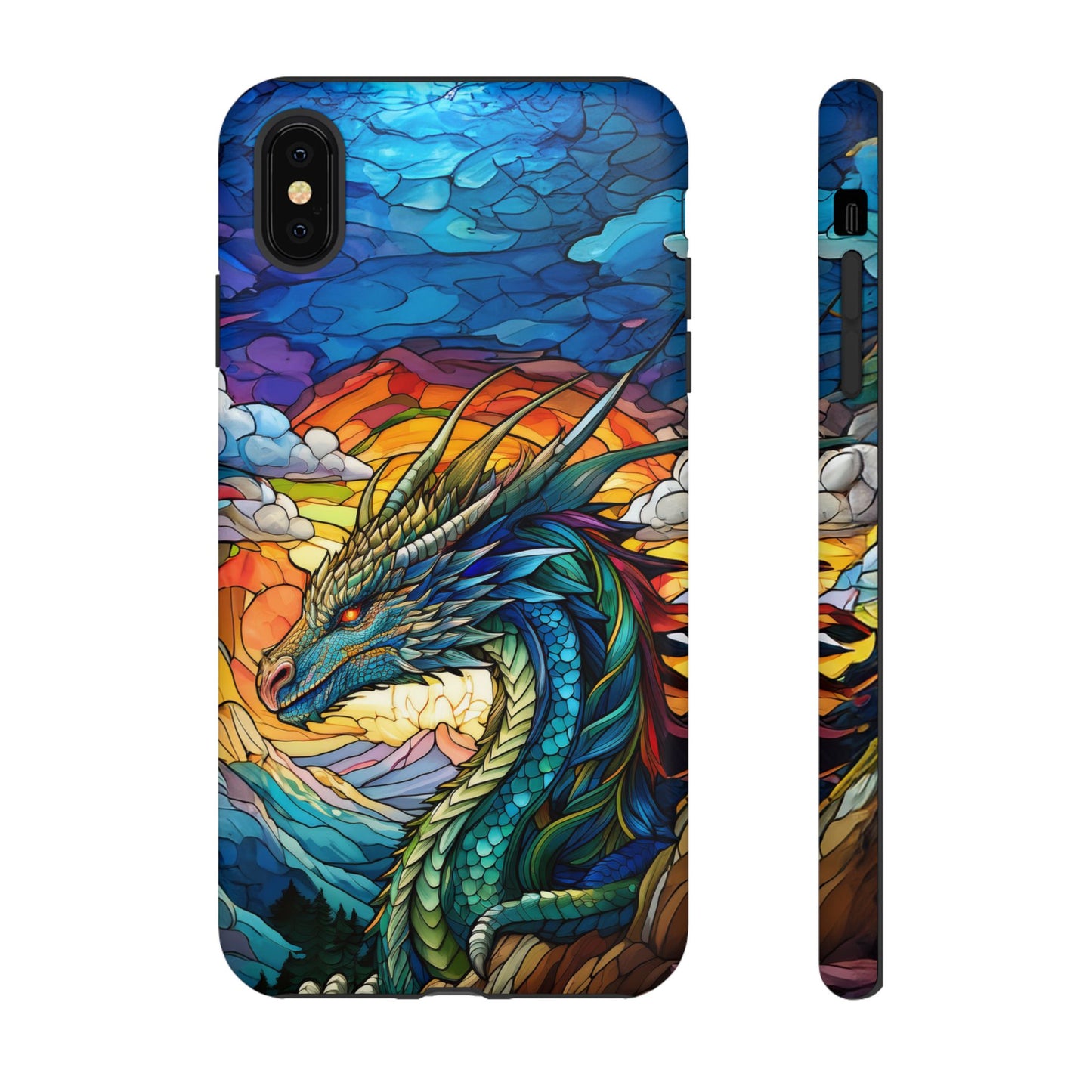 Stained Glass Design Dragon iPhone Case | Fits iPhone 8, X, XR, 11, 12, 13, 14, 15, 16 Pro, Plus, Max, Mini | Unique Fantasy Art Phone Cover