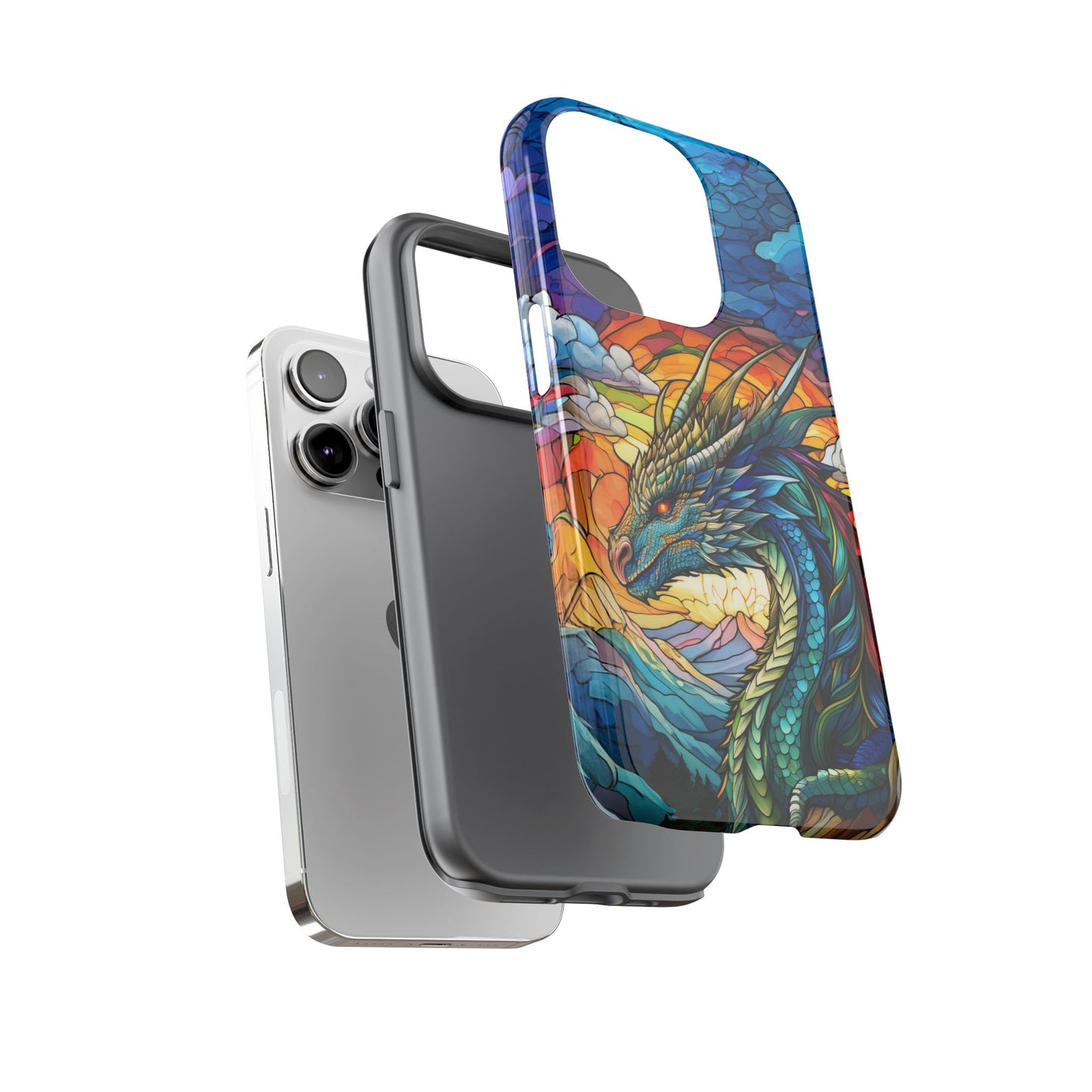 Stained Glass Design Dragon iPhone Case | Fits iPhone 8, X, XR, 11, 12, 13, 14, 15, 16 Pro, Plus, Max, Mini | Unique Fantasy Art Phone Cover
