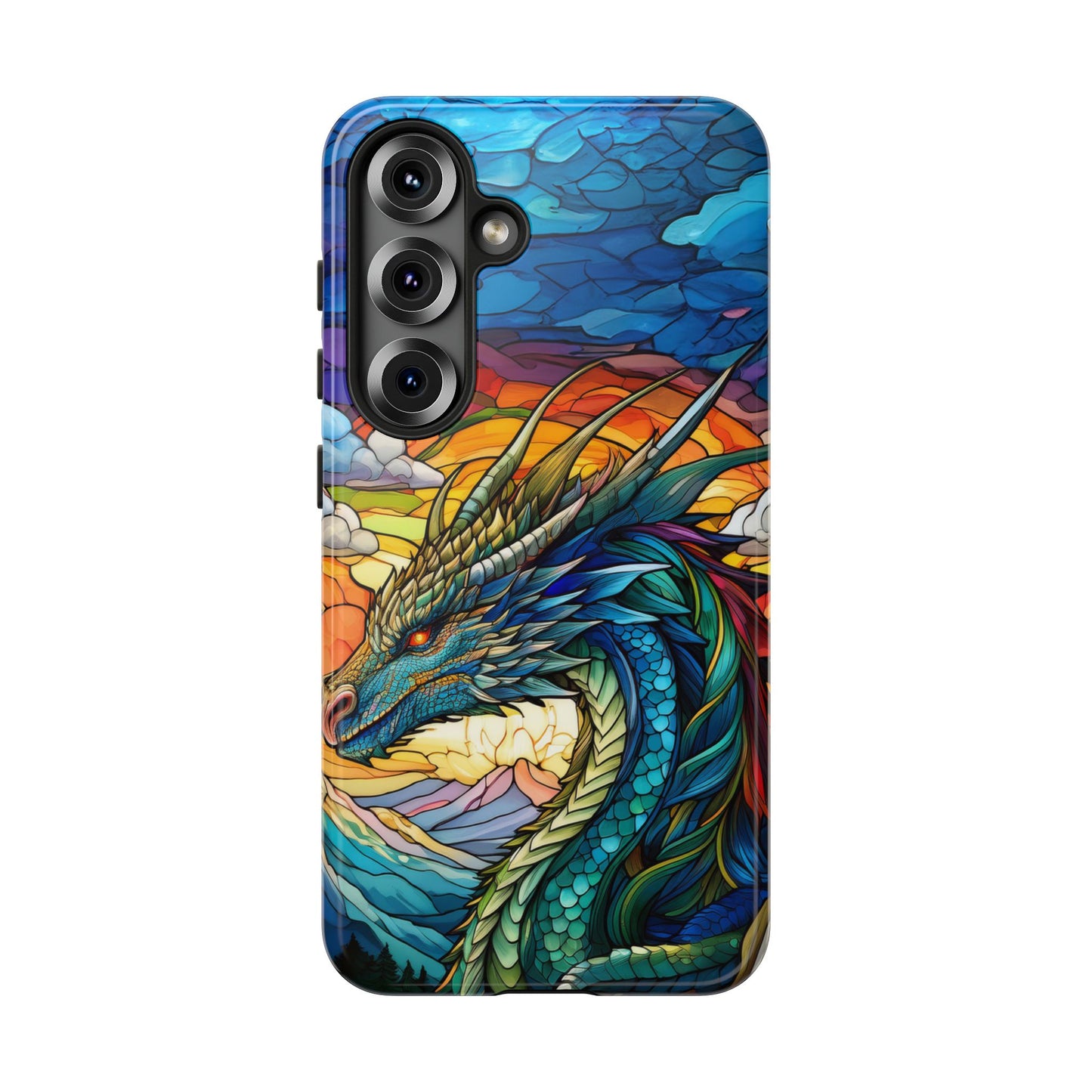 Stained Glass Design Dragon Case | Fantasy Art Samsung Galaxy S24 Ultra, S23, S22, S21, S20, S10 Plus | Unique Protective Phone Cover
