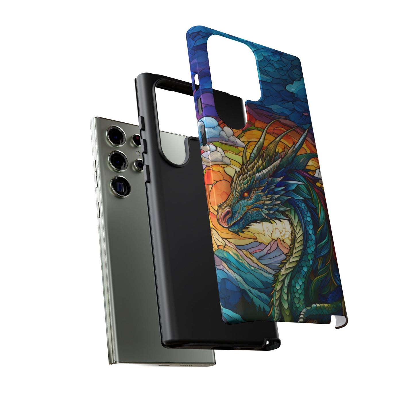 Stained Glass Design Dragon Case | Fantasy Art Samsung Galaxy S24 Ultra, S23, S22, S21, S20, S10 Plus | Unique Protective Phone Cover