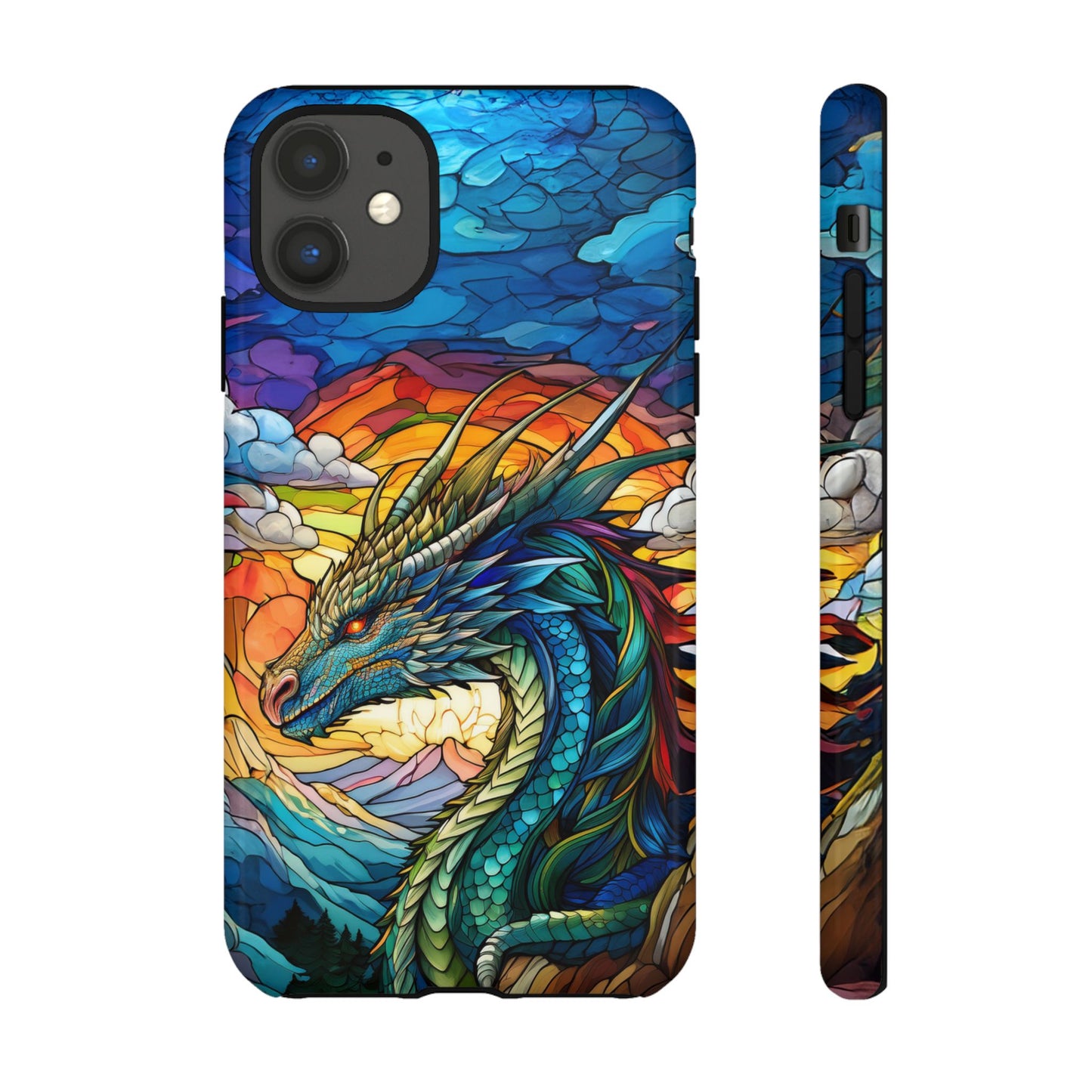 Stained Glass Design Dragon iPhone Case | Fits iPhone 8, X, XR, 11, 12, 13, 14, 15, 16 Pro, Plus, Max, Mini | Unique Fantasy Art Phone Cover