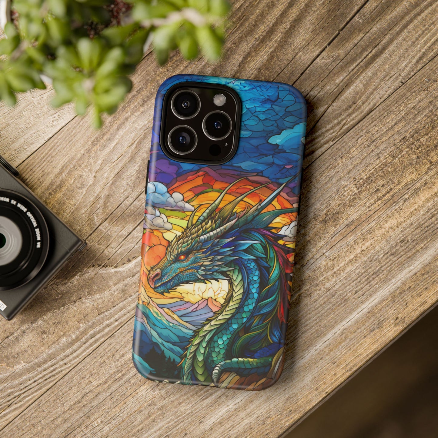 Stained Glass Design Dragon iPhone Case | Fits iPhone 8, X, XR, 11, 12, 13, 14, 15, 16 Pro, Plus, Max, Mini | Unique Fantasy Art Phone Cover