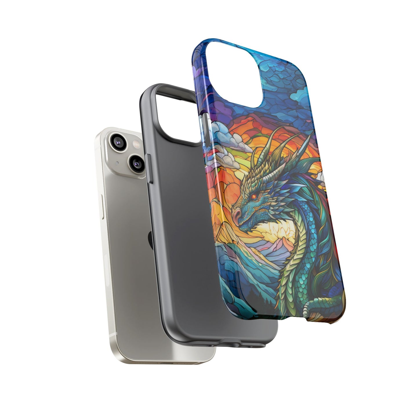 Stained Glass Design Dragon iPhone Case | Fits iPhone 8, X, XR, 11, 12, 13, 14, 15, 16 Pro, Plus, Max, Mini | Unique Fantasy Art Phone Cover