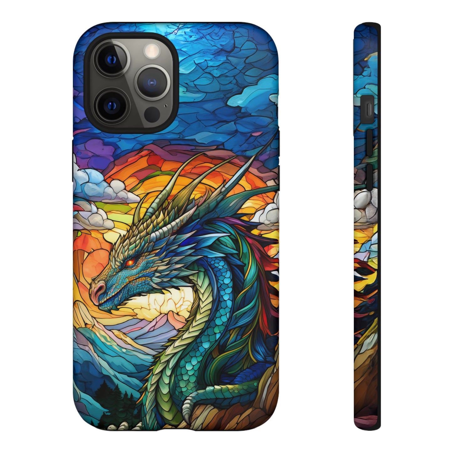 Stained Glass Design Dragon iPhone Case | Fits iPhone 8, X, XR, 11, 12, 13, 14, 15, 16 Pro, Plus, Max, Mini | Unique Fantasy Art Phone Cover