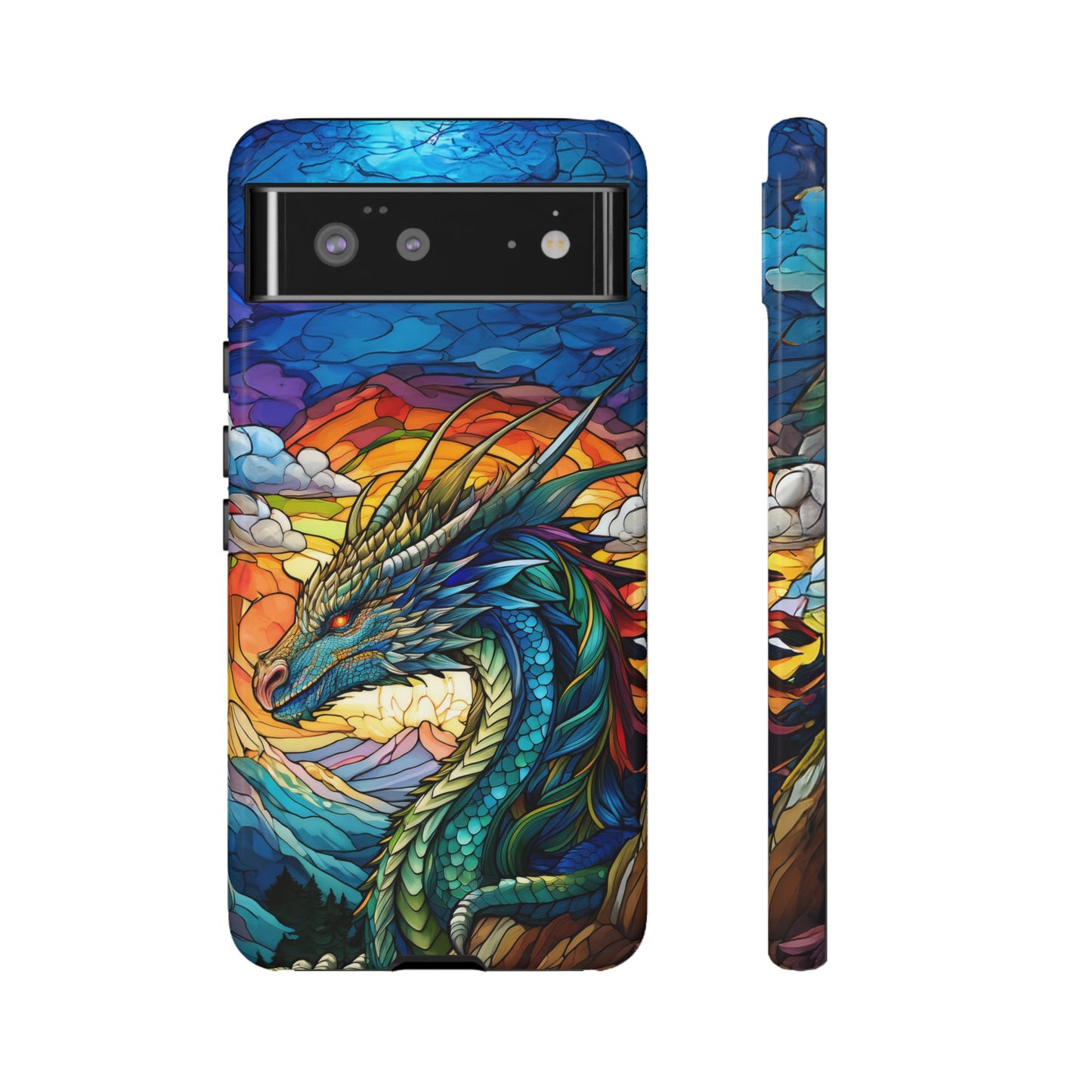 Stained Glass Design Dragon Case | Fantasy Art Google Pixel 8 Pro, 8, 7, 6 Pro, 6, 5 5G | Unique Protective Phone Cover for Pixel Users