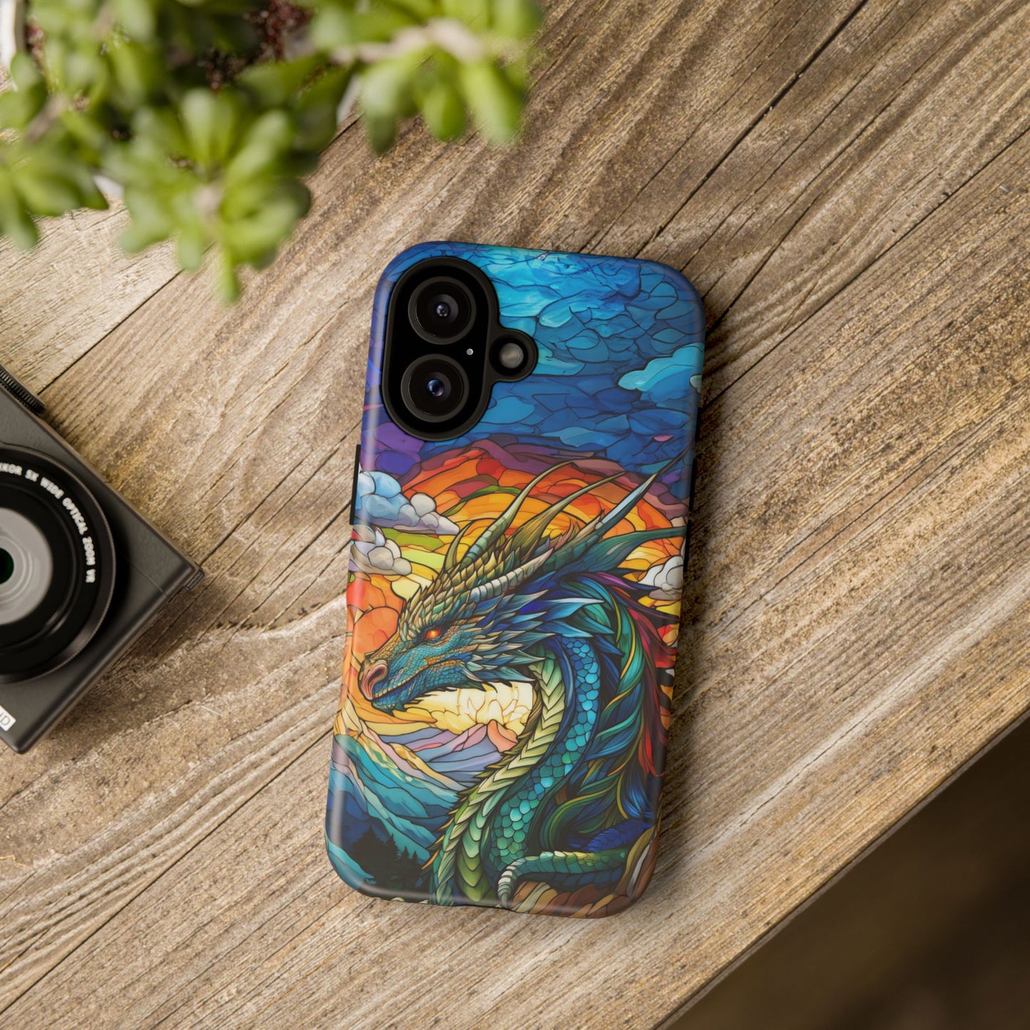 Stained Glass Design Dragon iPhone Case | Fits iPhone 8, X, XR, 11, 12, 13, 14, 15, 16 Pro, Plus, Max, Mini | Unique Fantasy Art Phone Cover