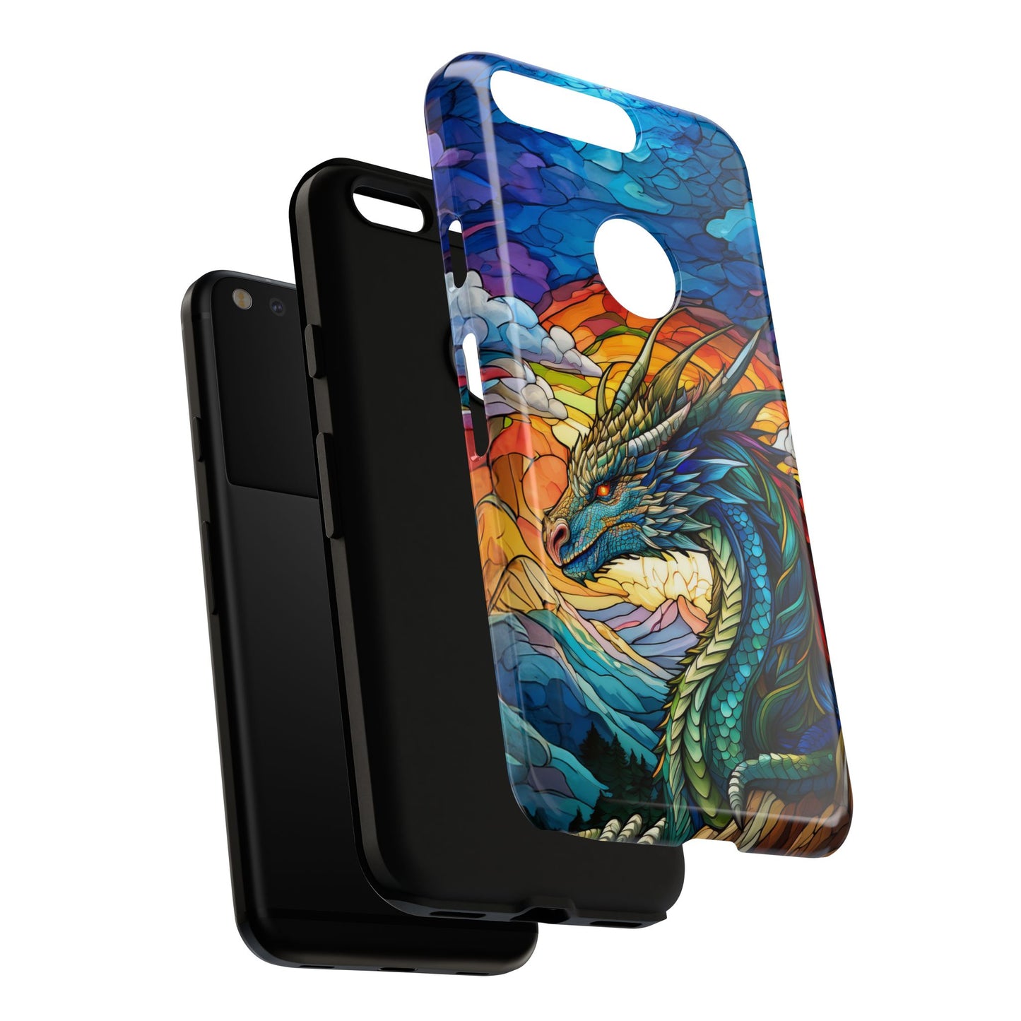 Stained Glass Design Dragon Case | Fantasy Art Google Pixel 8 Pro, 8, 7, 6 Pro, 6, 5 5G | Unique Protective Phone Cover for Pixel Users