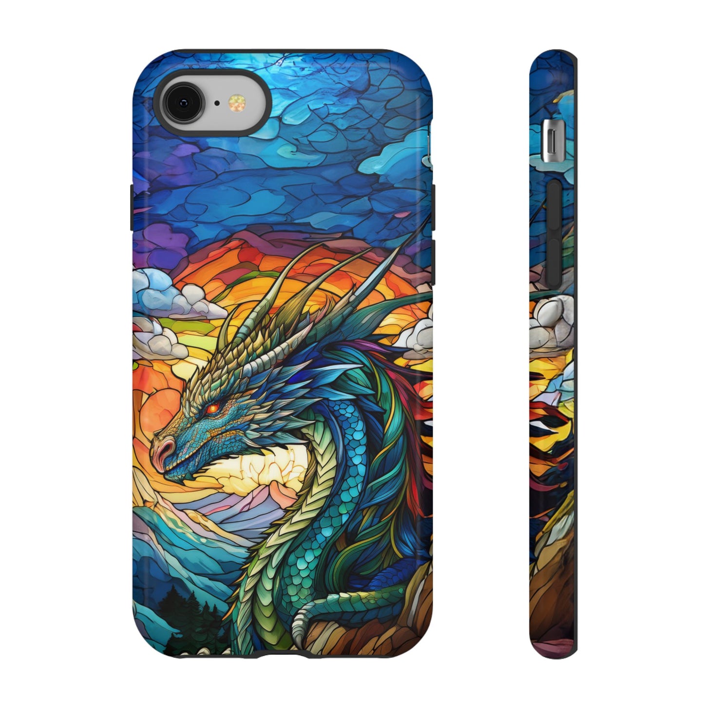 Stained Glass Design Dragon iPhone Case | Fits iPhone 8, X, XR, 11, 12, 13, 14, 15, 16 Pro, Plus, Max, Mini | Unique Fantasy Art Phone Cover