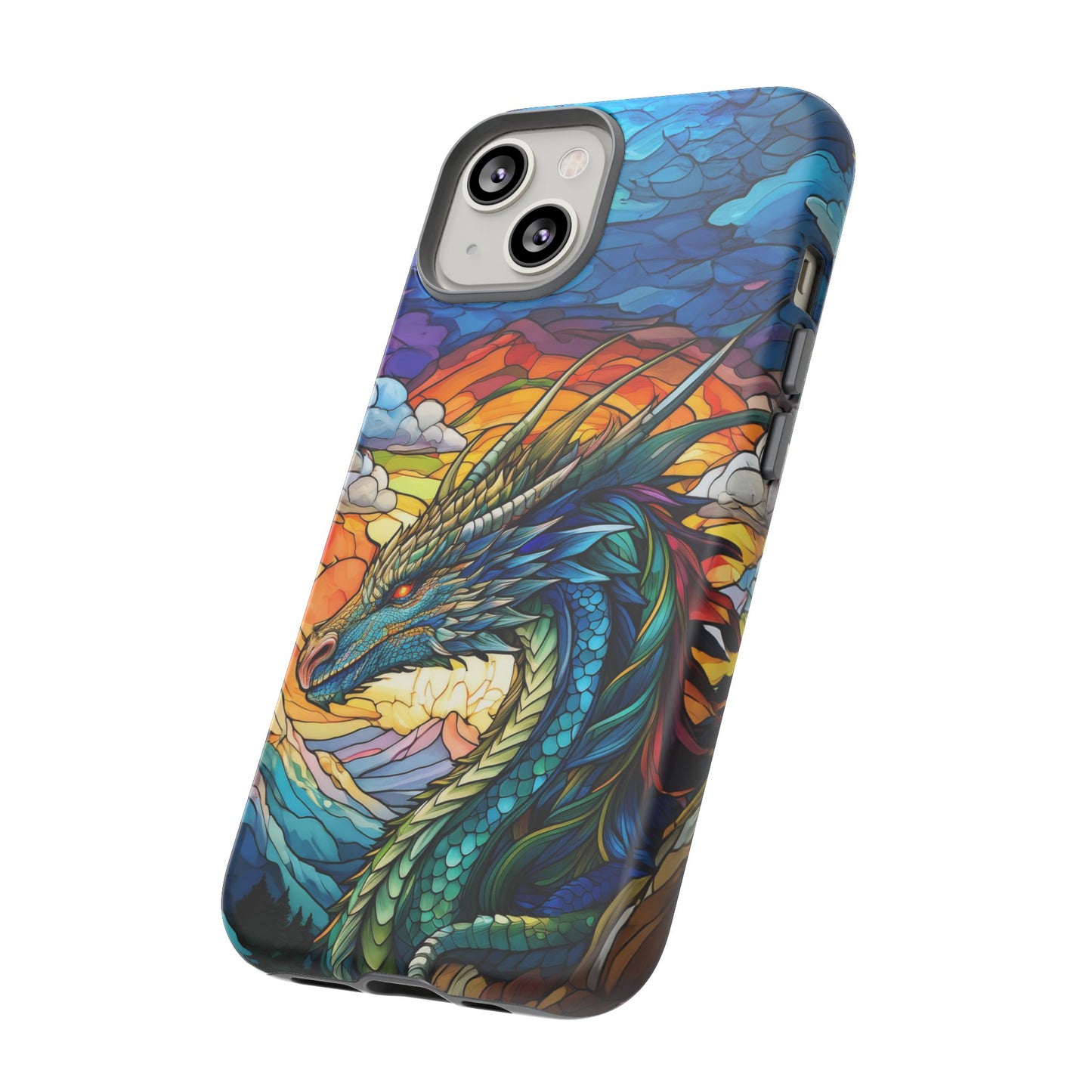 Stained Glass Design Dragon iPhone Case | Fits iPhone 8, X, XR, 11, 12, 13, 14, 15, 16 Pro, Plus, Max, Mini | Unique Fantasy Art Phone Cover