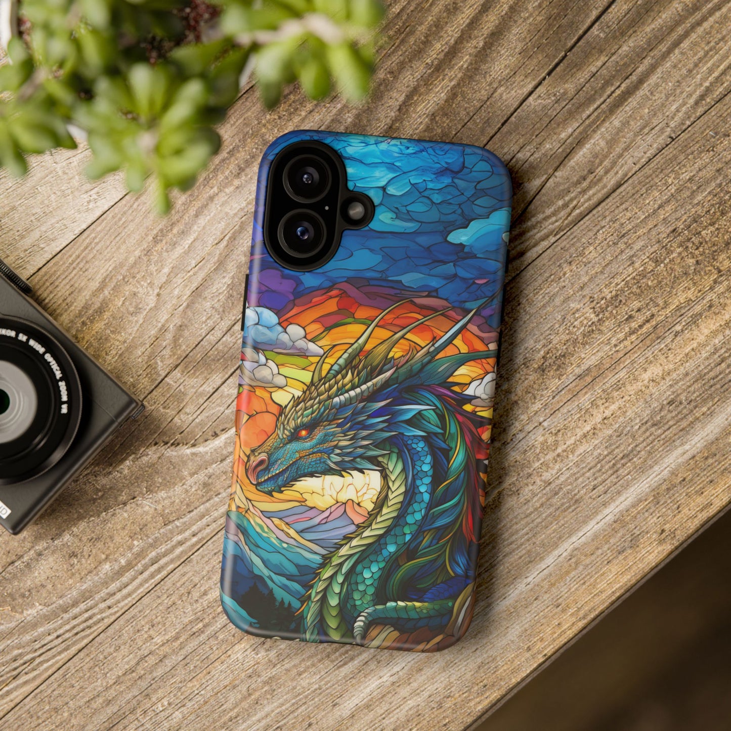 Stained Glass Design Dragon iPhone Case | Fits iPhone 8, X, XR, 11, 12, 13, 14, 15, 16 Pro, Plus, Max, Mini | Unique Fantasy Art Phone Cover