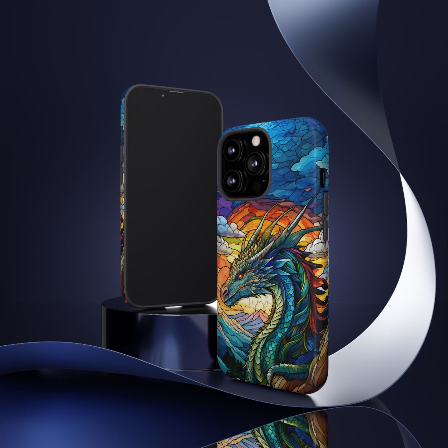 Stained Glass Design Dragon iPhone Case | Fits iPhone 8, X, XR, 11, 12, 13, 14, 15, 16 Pro, Plus, Max, Mini | Unique Fantasy Art Phone Cover