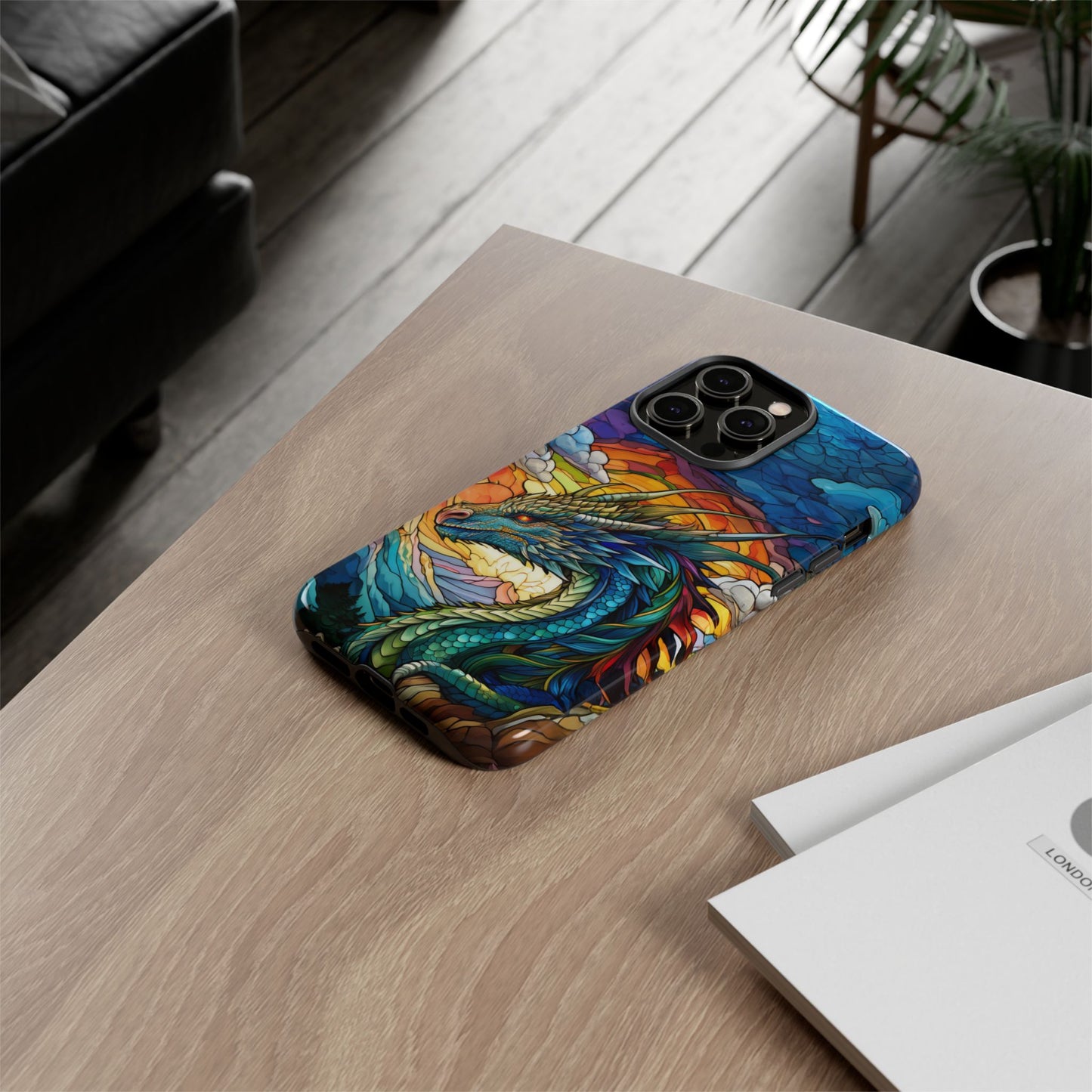 Stained Glass Design Dragon iPhone Case | Fits iPhone 8, X, XR, 11, 12, 13, 14, 15, 16 Pro, Plus, Max, Mini | Unique Fantasy Art Phone Cover