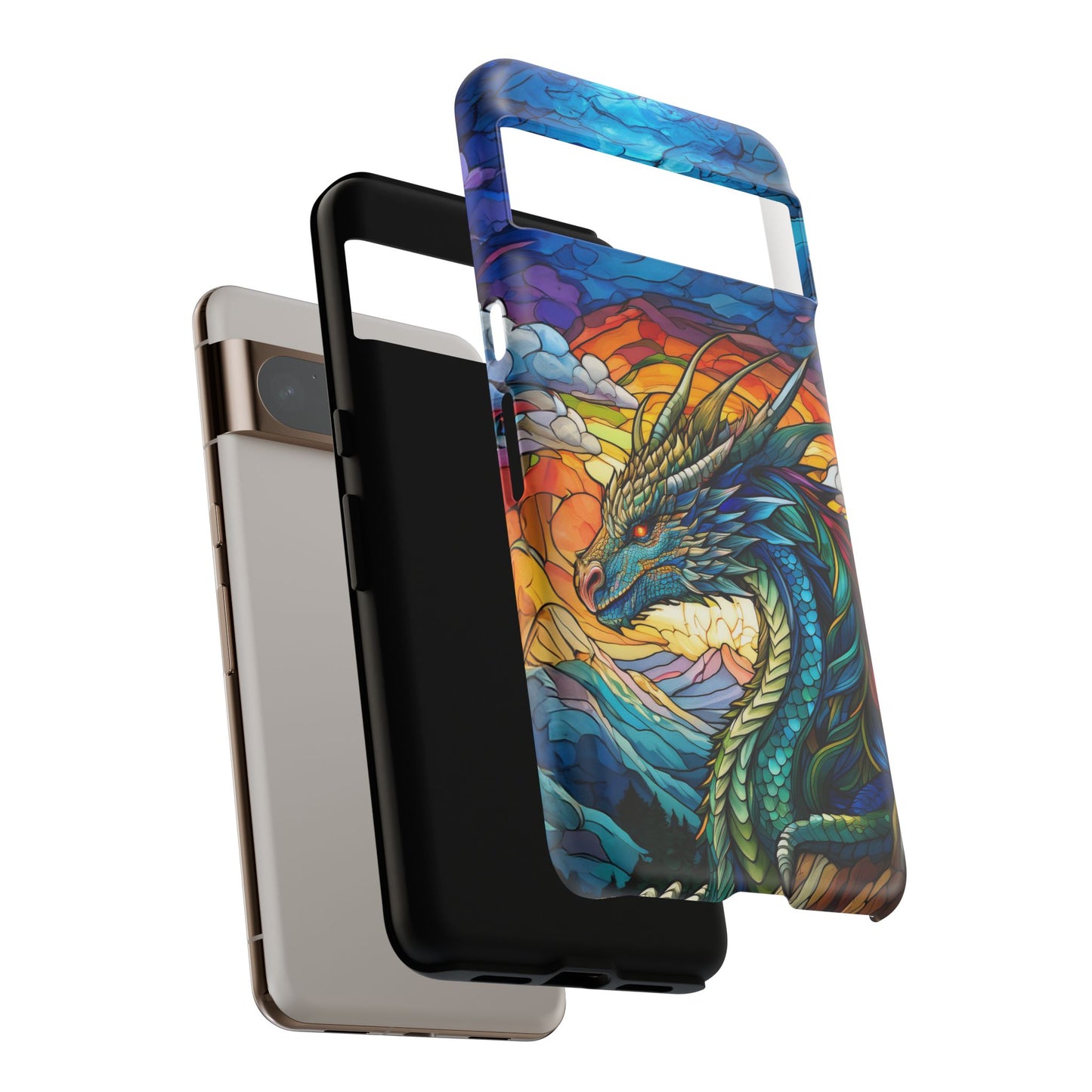 Stained Glass Design Dragon Case | Fantasy Art Google Pixel 8 Pro, 8, 7, 6 Pro, 6, 5 5G | Unique Protective Phone Cover for Pixel Users