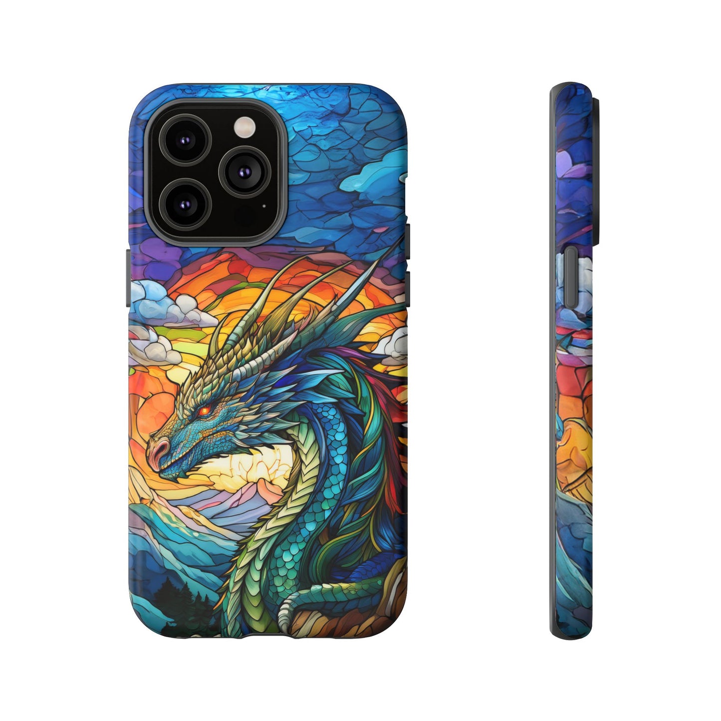 Stained Glass Design Dragon iPhone Case | Fits iPhone 8, X, XR, 11, 12, 13, 14, 15, 16 Pro, Plus, Max, Mini | Unique Fantasy Art Phone Cover