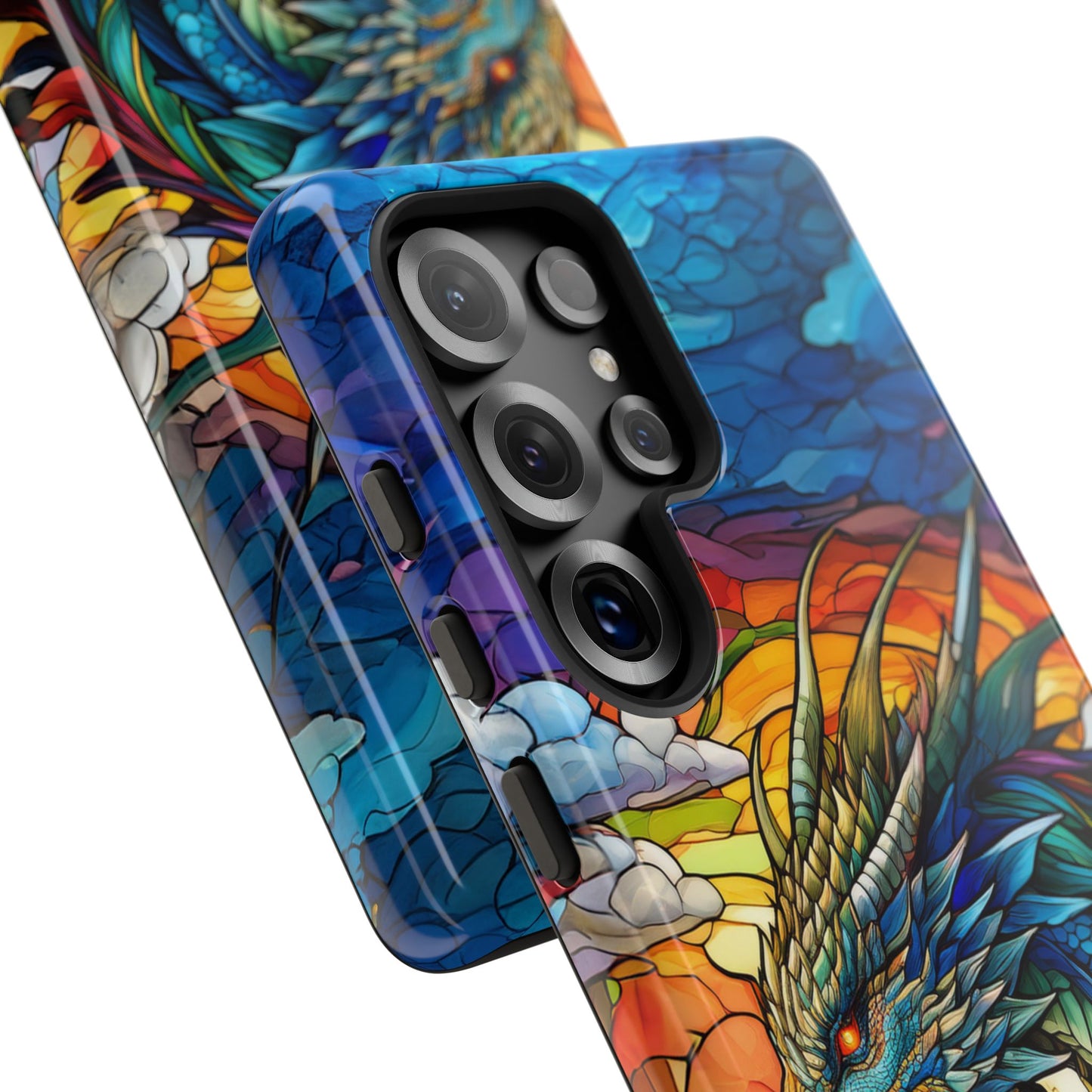 Stained Glass Design Dragon Case | Fantasy Art Samsung Galaxy S24 Ultra, S23, S22, S21, S20, S10 Plus | Unique Protective Phone Cover