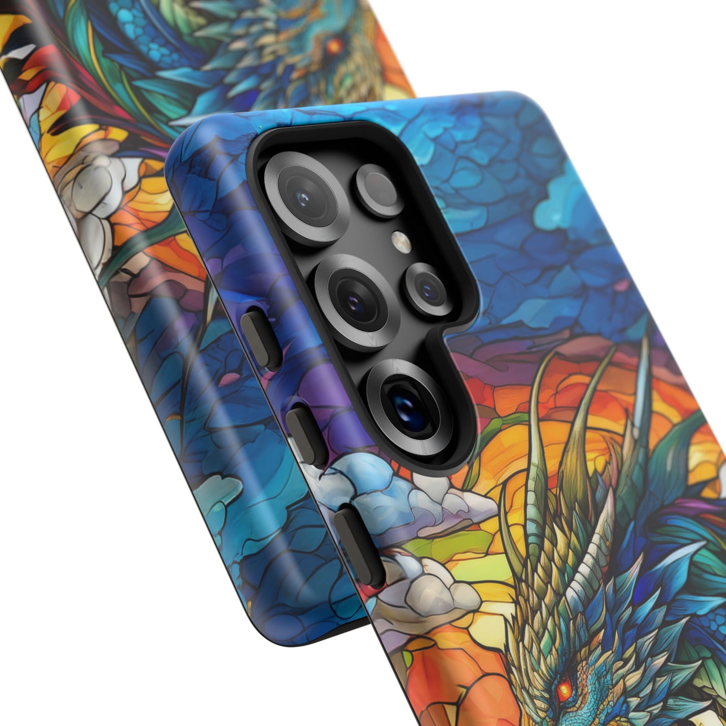 Stained Glass Design Dragon Case | Fantasy Art Samsung Galaxy S24 Ultra, S23, S22, S21, S20, S10 Plus | Unique Protective Phone Cover