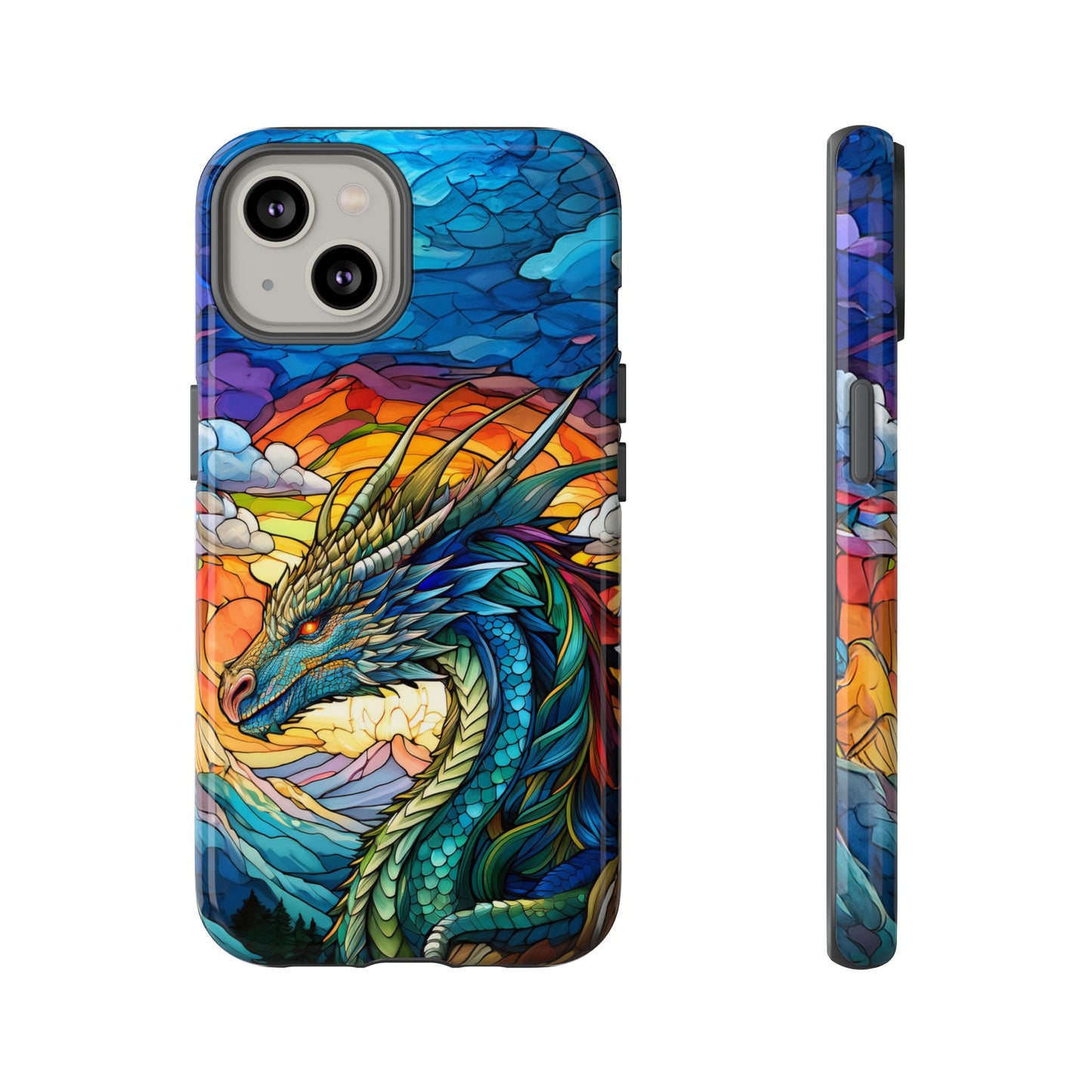 Stained Glass Design Dragon iPhone Case | Fits iPhone 8, X, XR, 11, 12, 13, 14, 15, 16 Pro, Plus, Max, Mini | Unique Fantasy Art Phone Cover