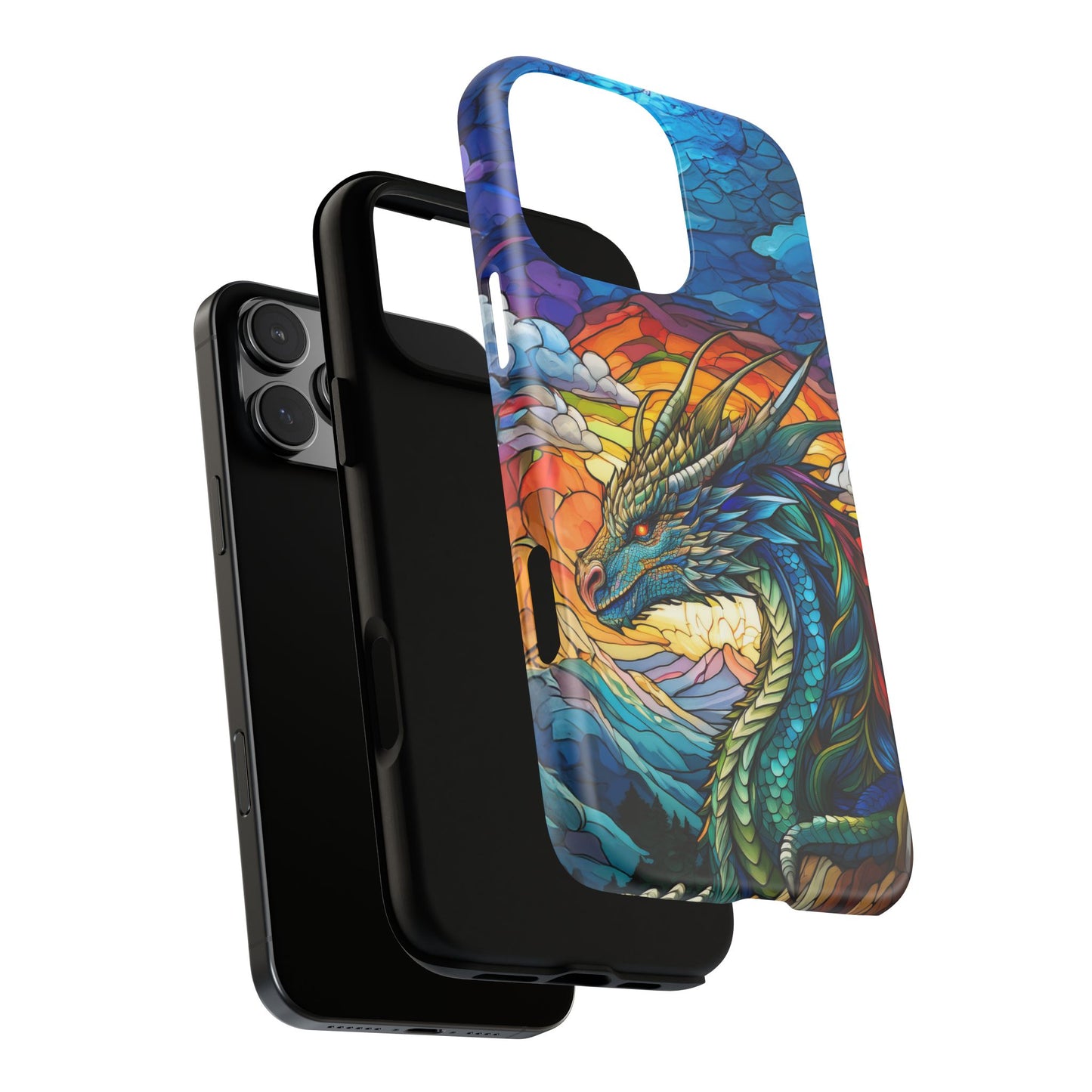 Stained Glass Design Dragon iPhone Case | Fits iPhone 8, X, XR, 11, 12, 13, 14, 15, 16 Pro, Plus, Max, Mini | Unique Fantasy Art Phone Cover