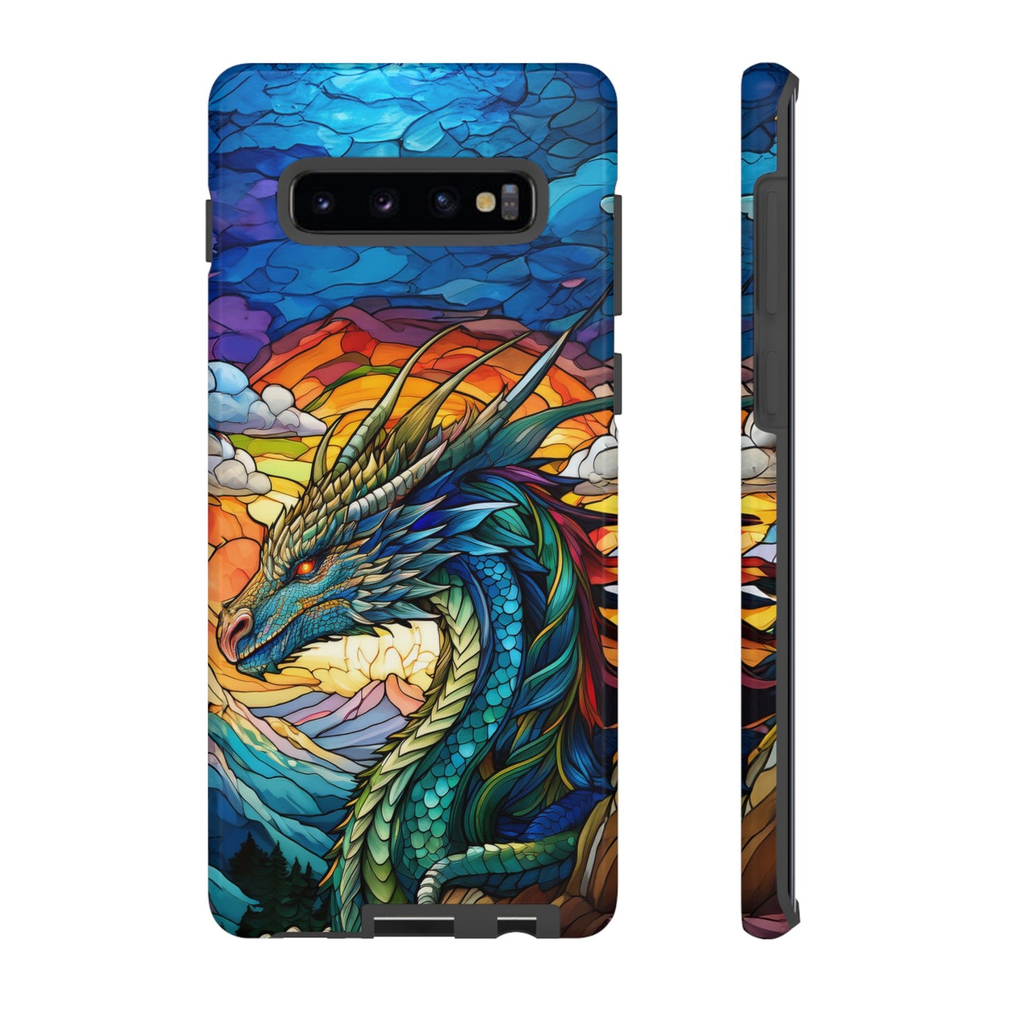 Stained Glass Design Dragon Case | Fantasy Art Samsung Galaxy S24 Ultra, S23, S22, S21, S20, S10 Plus | Unique Protective Phone Cover