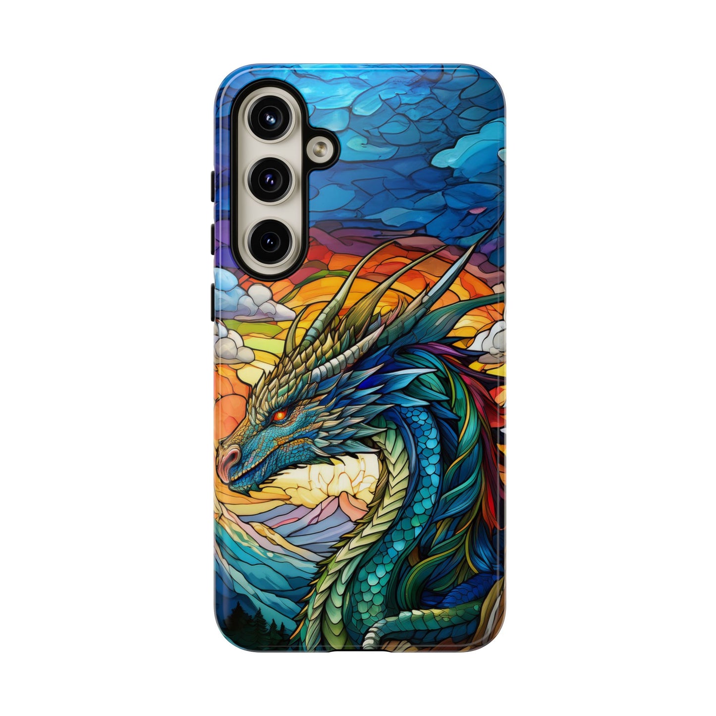 Stained Glass Design Dragon Case | Fantasy Art Samsung Galaxy S24 Ultra, S23, S22, S21, S20, S10 Plus | Unique Protective Phone Cover