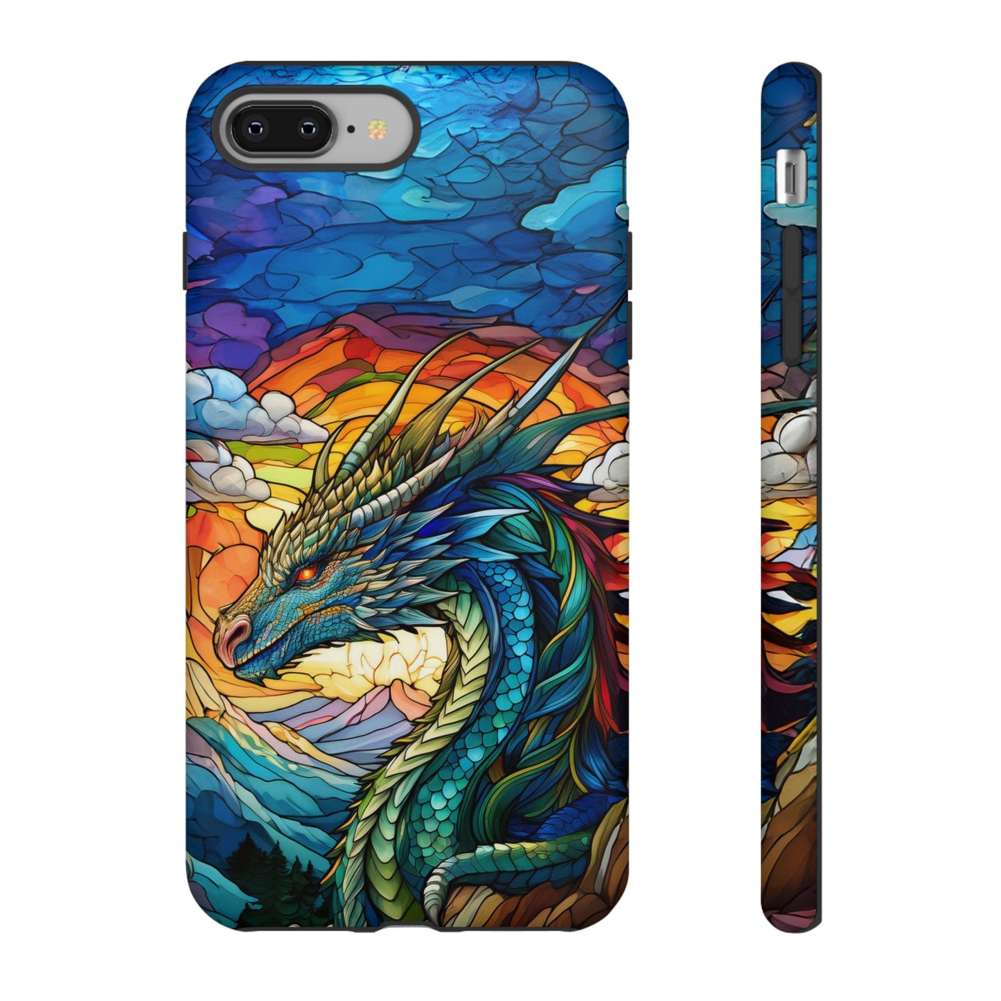 Stained Glass Design Dragon iPhone Case | Fits iPhone 8, X, XR, 11, 12, 13, 14, 15, 16 Pro, Plus, Max, Mini | Unique Fantasy Art Phone Cover