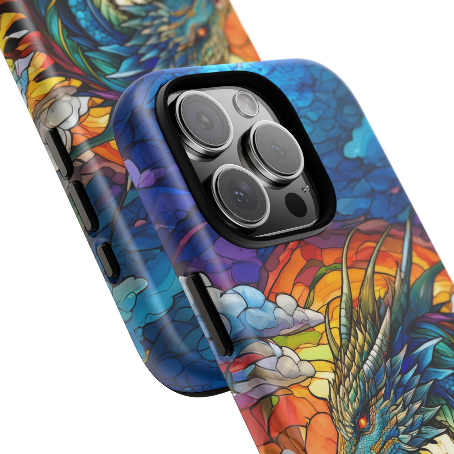 Stained Glass Design Dragon iPhone Case | Fits iPhone 8, X, XR, 11, 12, 13, 14, 15, 16 Pro, Plus, Max, Mini | Unique Fantasy Art Phone Cover