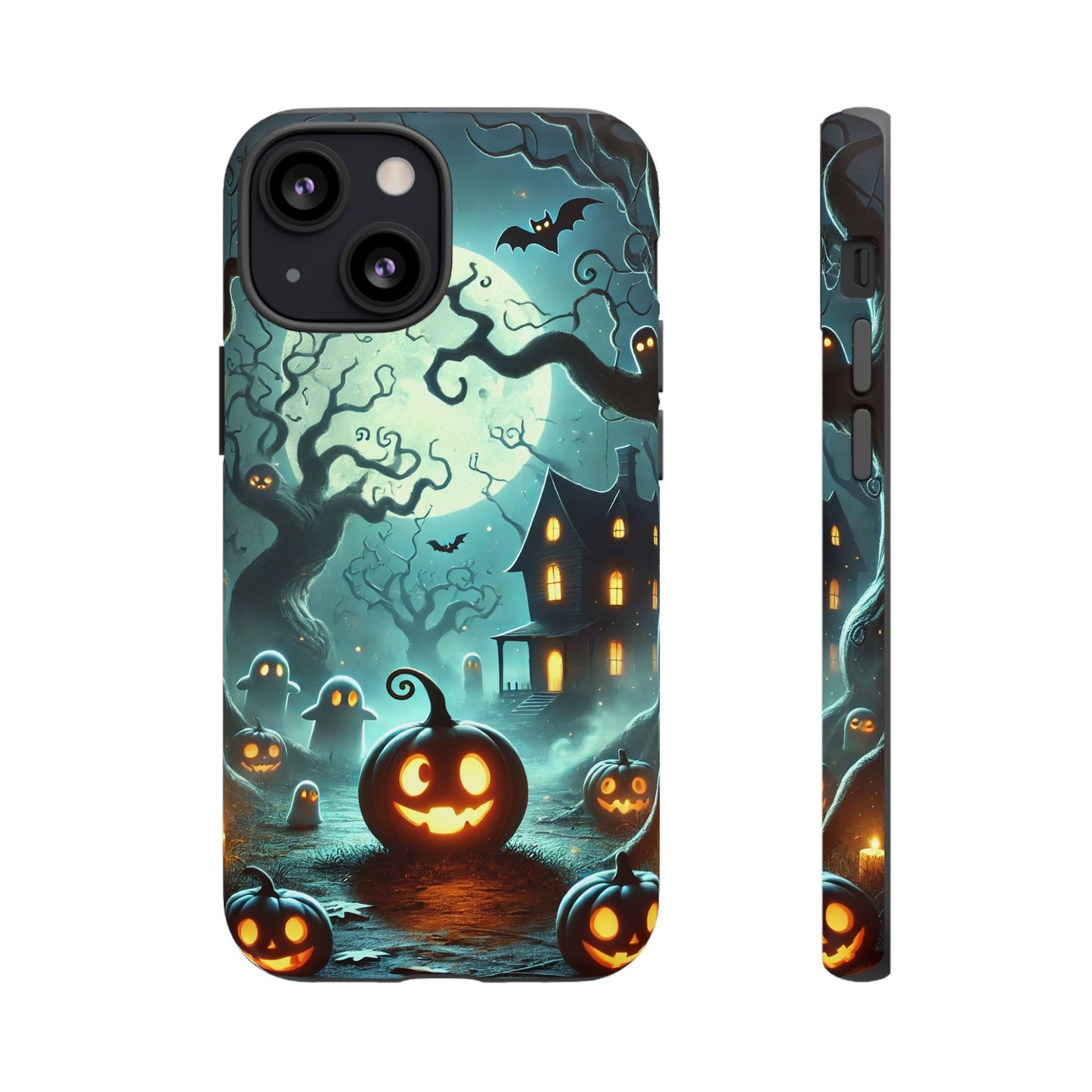 Spooky Halloween Night Pumpkin and Ghost Path Design Phone Case