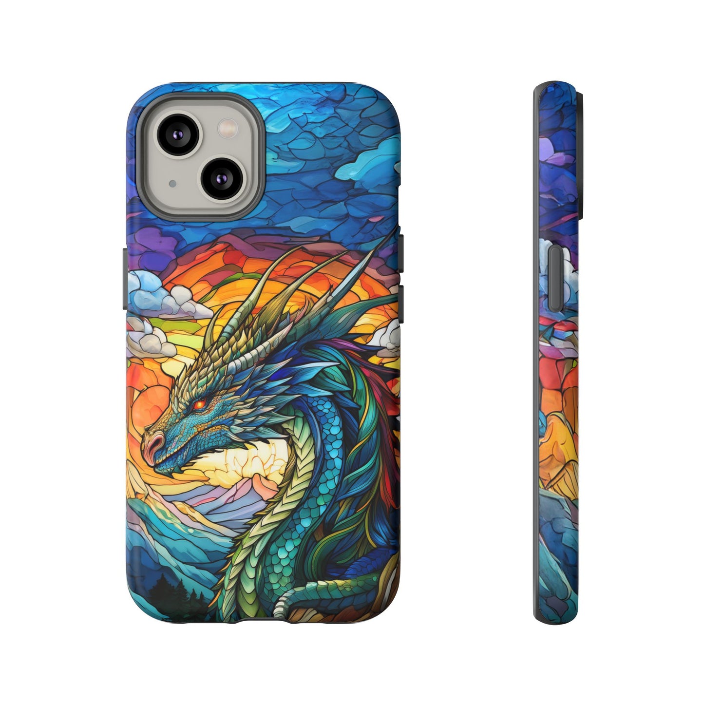 Stained Glass Design Dragon iPhone Case | Fits iPhone 8, X, XR, 11, 12, 13, 14, 15, 16 Pro, Plus, Max, Mini | Unique Fantasy Art Phone Cover