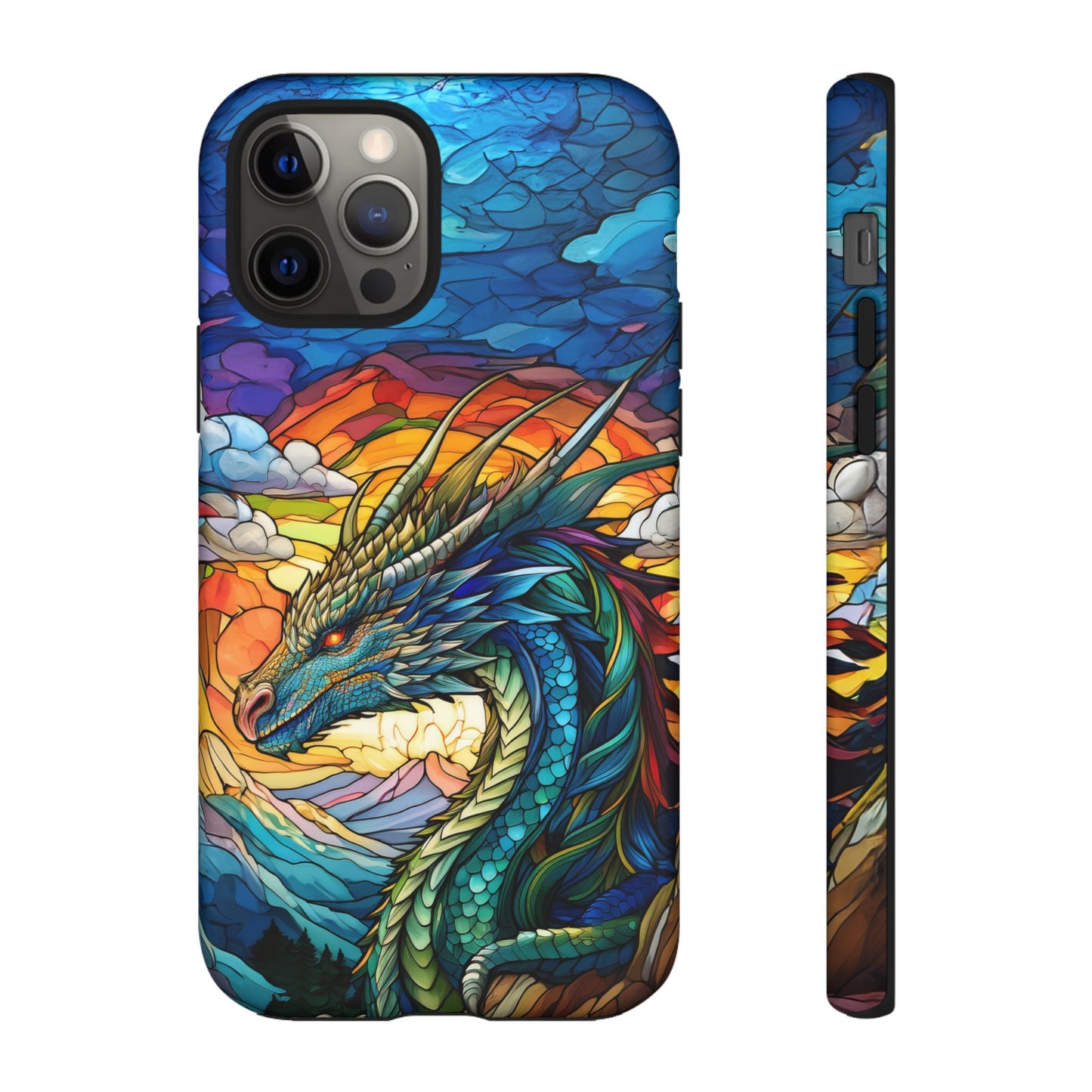 Stained Glass Design Dragon iPhone Case | Fits iPhone 8, X, XR, 11, 12, 13, 14, 15, 16 Pro, Plus, Max, Mini | Unique Fantasy Art Phone Cover