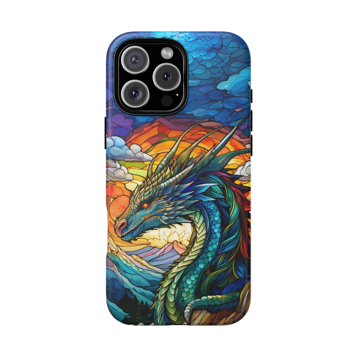 Stained Glass Design Dragon iPhone Case | Fits iPhone 8, X, XR, 11, 12, 13, 14, 15, 16 Pro, Plus, Max, Mini | Unique Fantasy Art Phone Cover