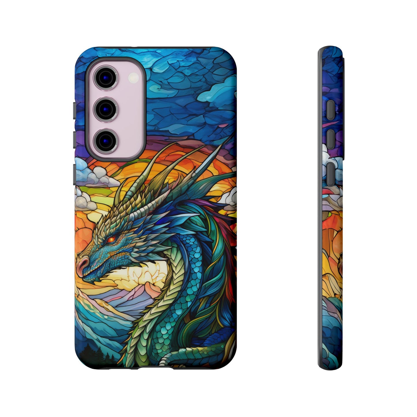 Stained Glass Design Dragon Case | Fantasy Art Samsung Galaxy S24 Ultra, S23, S22, S21, S20, S10 Plus | Unique Protective Phone Cover