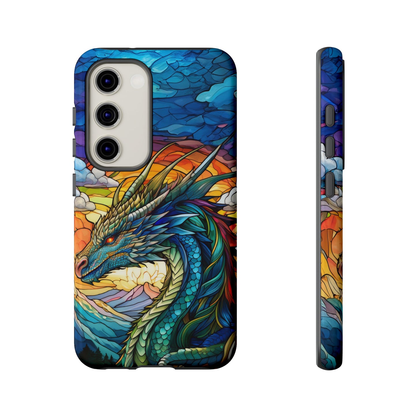 Stained Glass Design Dragon Case | Fantasy Art Samsung Galaxy S24 Ultra, S23, S22, S21, S20, S10 Plus | Unique Protective Phone Cover