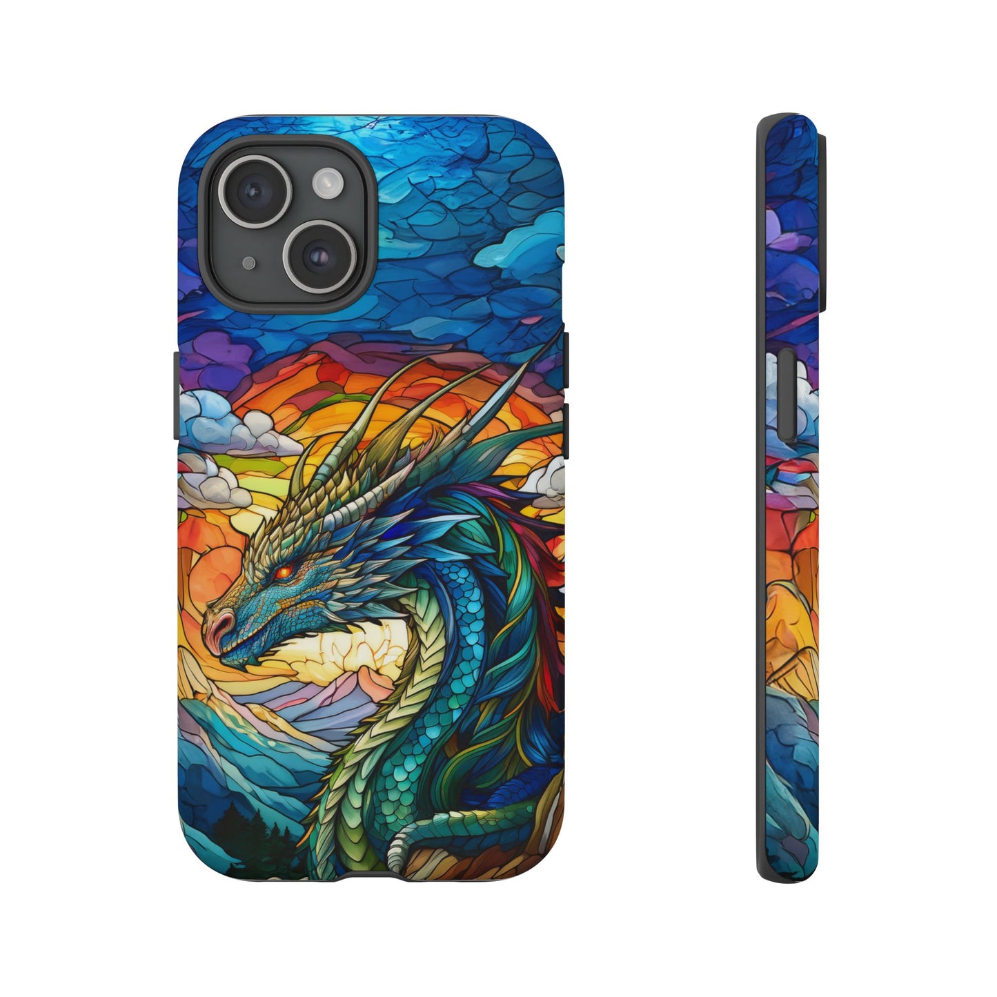 Stained Glass Design Dragon iPhone Case | Fits iPhone 8, X, XR, 11, 12, 13, 14, 15, 16 Pro, Plus, Max, Mini | Unique Fantasy Art Phone Cover