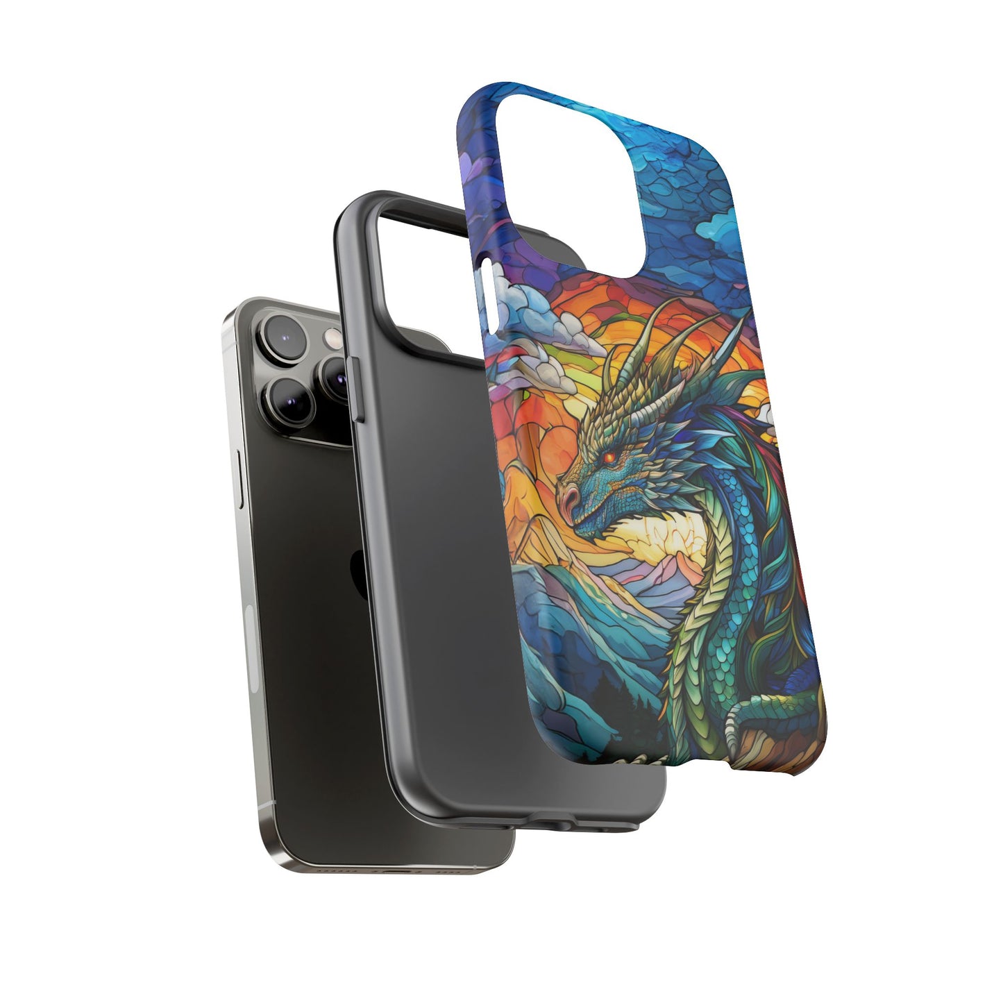 Stained Glass Design Dragon iPhone Case | Fits iPhone 8, X, XR, 11, 12, 13, 14, 15, 16 Pro, Plus, Max, Mini | Unique Fantasy Art Phone Cover