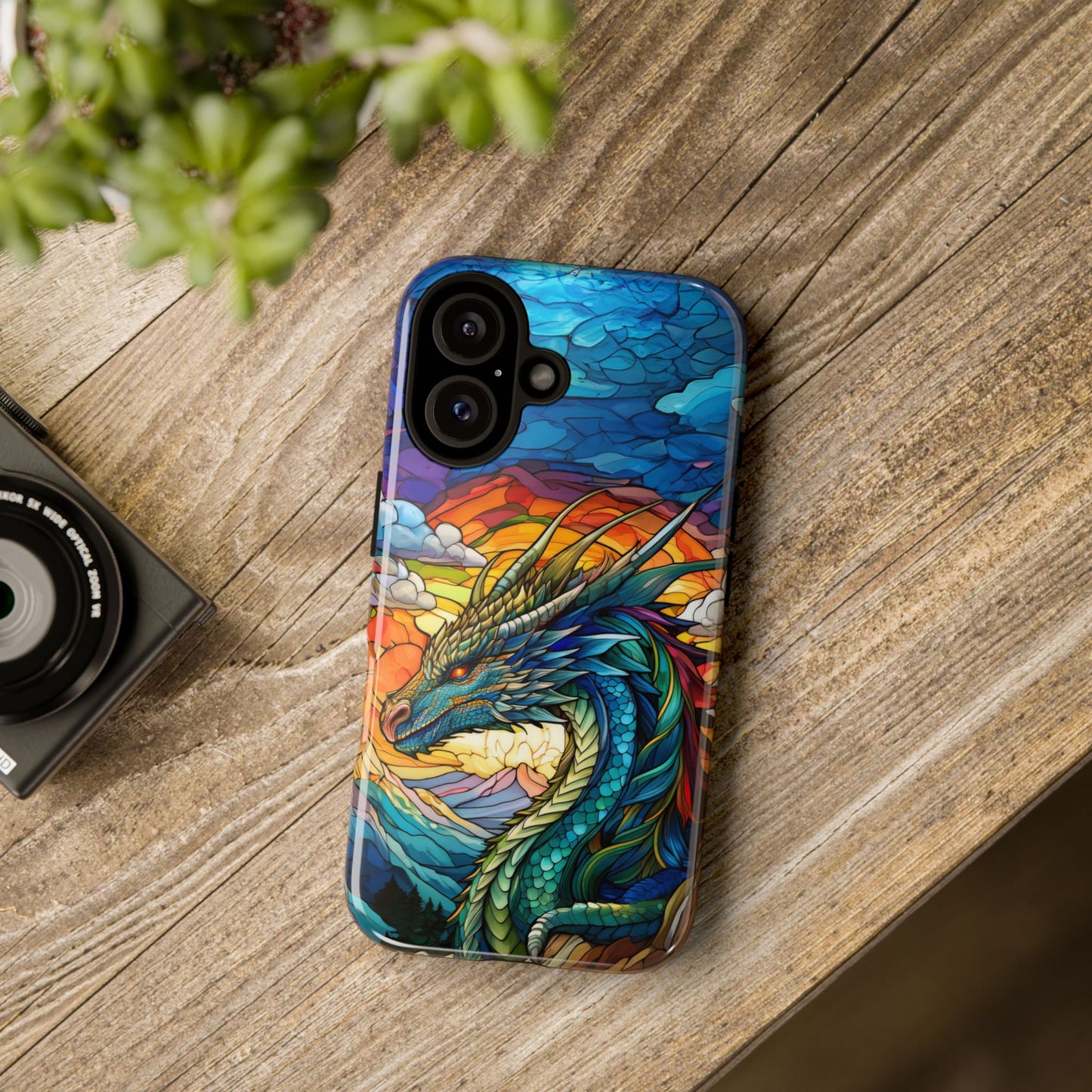 Stained Glass Design Dragon iPhone Case | Fits iPhone 8, X, XR, 11, 12, 13, 14, 15, 16 Pro, Plus, Max, Mini | Unique Fantasy Art Phone Cover