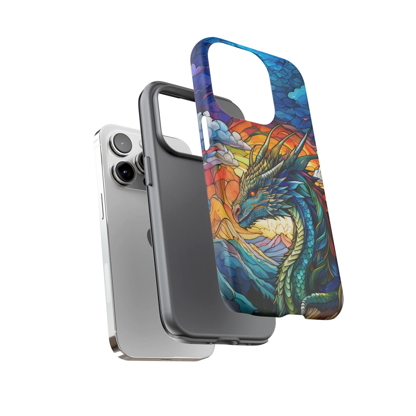 Stained Glass Design Dragon iPhone Case | Fits iPhone 8, X, XR, 11, 12, 13, 14, 15, 16 Pro, Plus, Max, Mini | Unique Fantasy Art Phone Cover