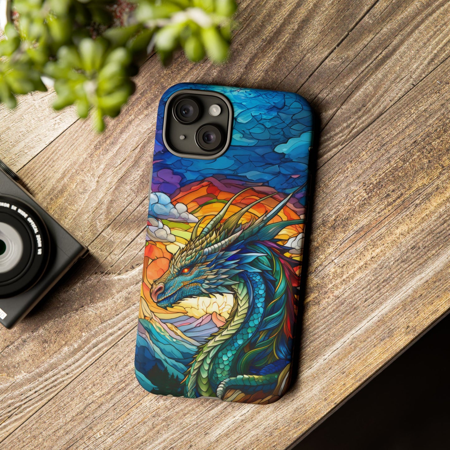Stained Glass Design Dragon iPhone Case | Fits iPhone 8, X, XR, 11, 12, 13, 14, 15, 16 Pro, Plus, Max, Mini | Unique Fantasy Art Phone Cover