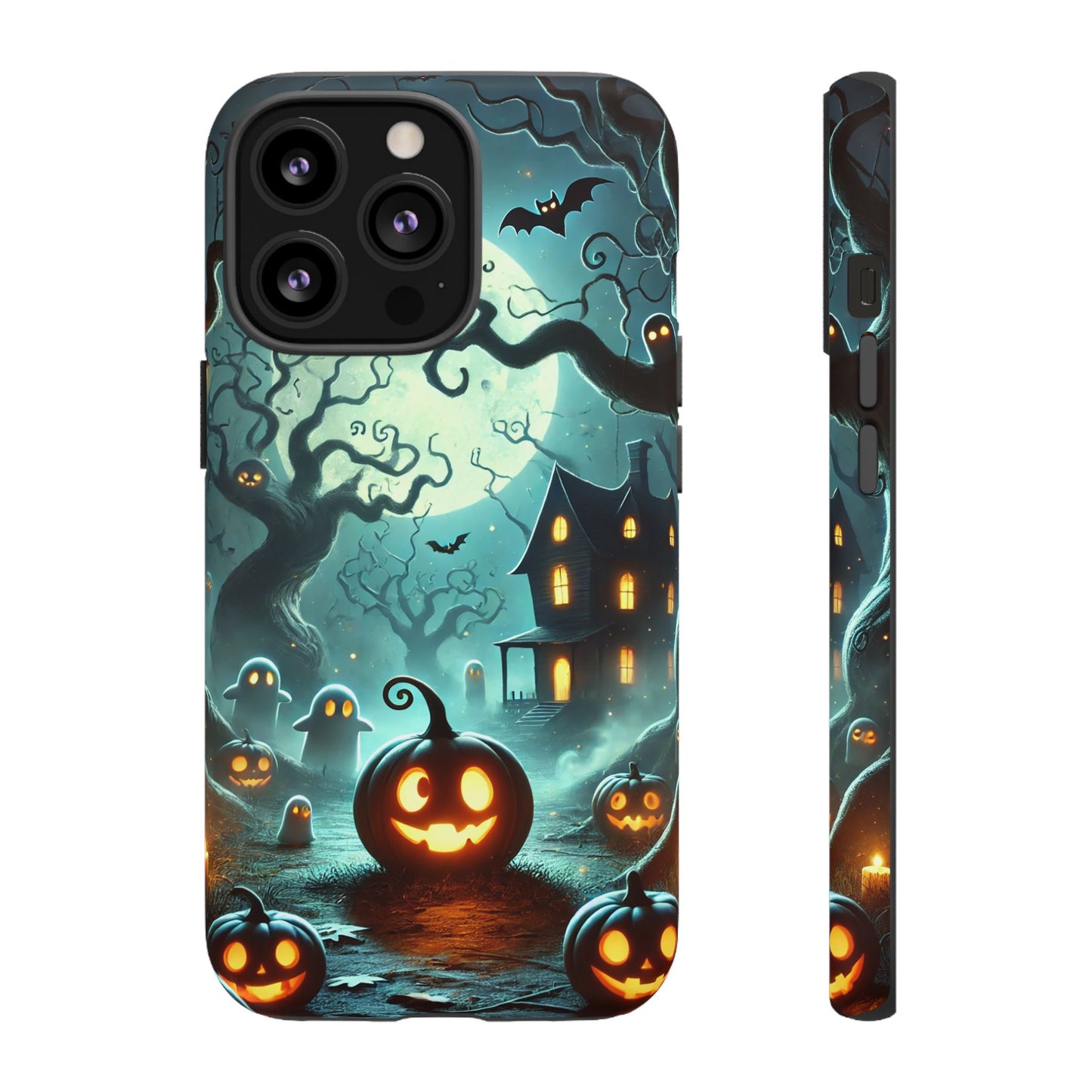 Spooky Halloween Night Pumpkin and Ghost Path Design Phone Case