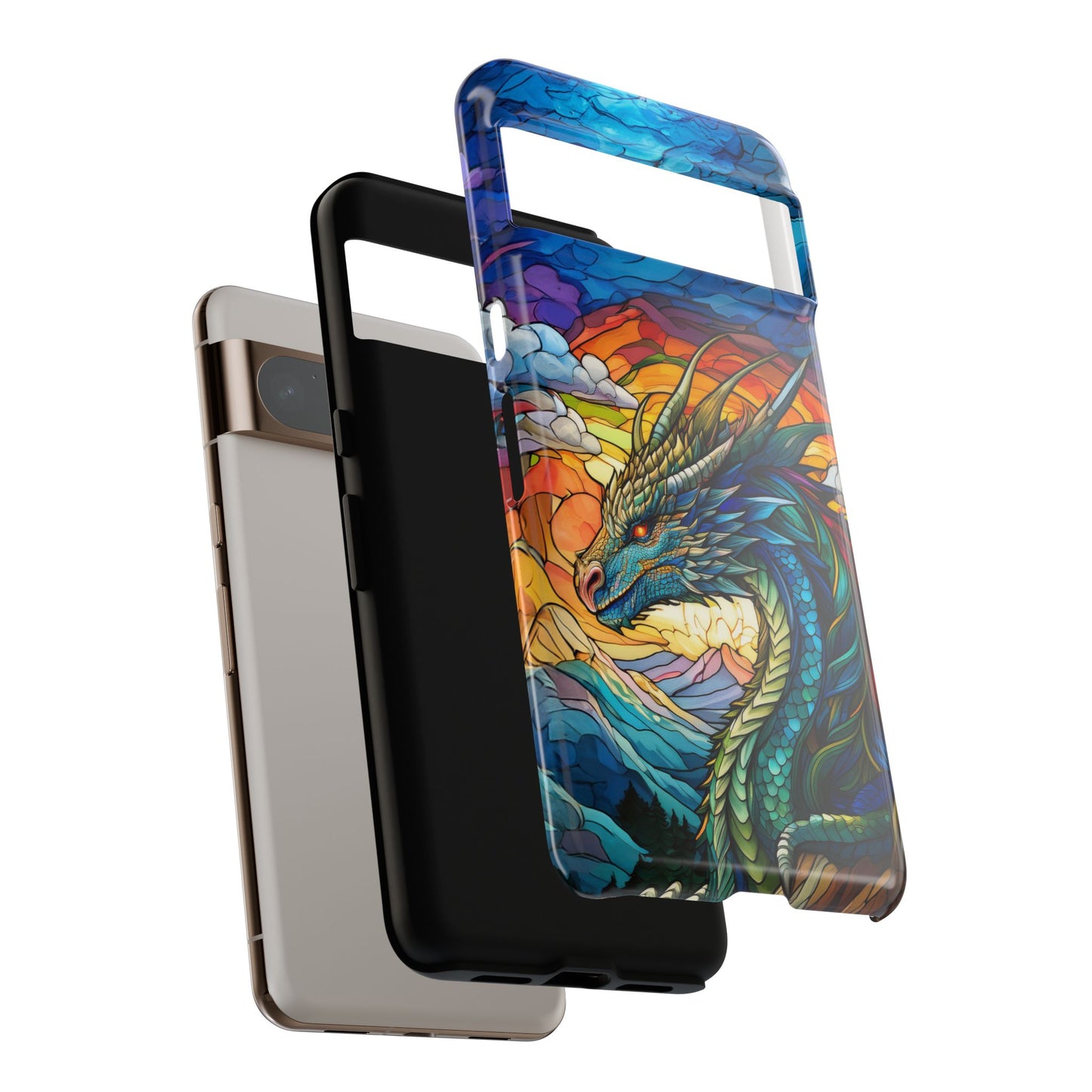 Stained Glass Design Dragon Case | Fantasy Art Google Pixel 8 Pro, 8, 7, 6 Pro, 6, 5 5G | Unique Protective Phone Cover for Pixel Users