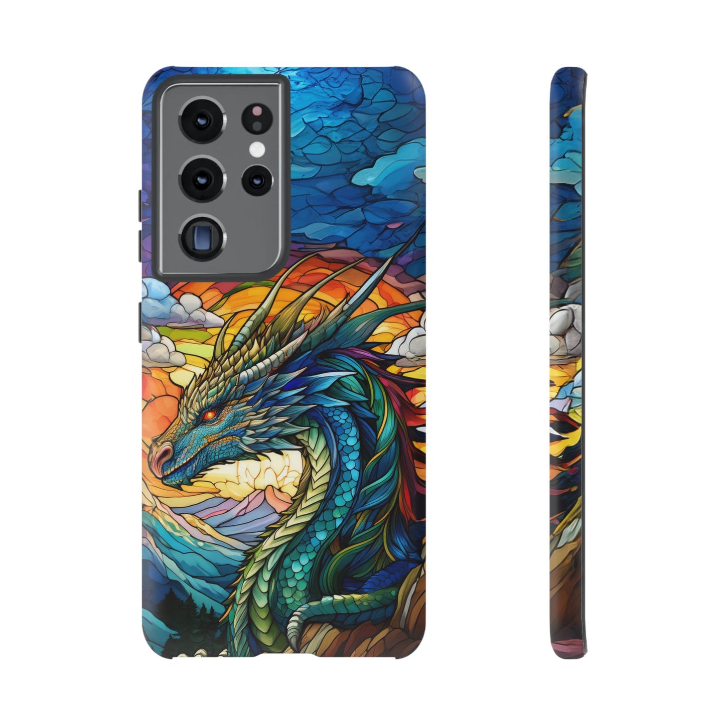 Stained Glass Design Dragon Case | Fantasy Art Samsung Galaxy S24 Ultra, S23, S22, S21, S20, S10 Plus | Unique Protective Phone Cover