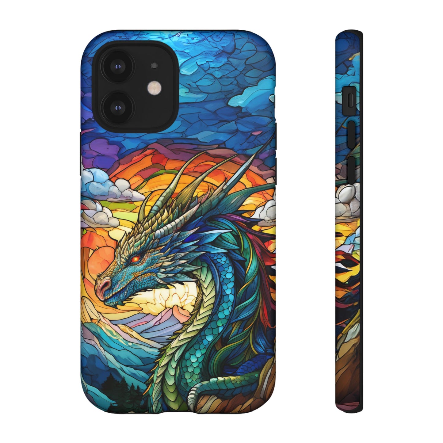Stained Glass Design Dragon iPhone Case | Fits iPhone 8, X, XR, 11, 12, 13, 14, 15, 16 Pro, Plus, Max, Mini | Unique Fantasy Art Phone Cover