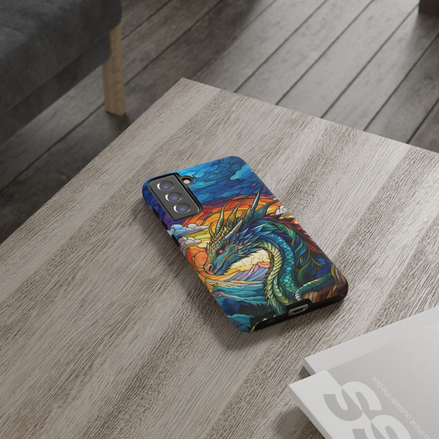 Stained Glass Design Dragon Case | Fantasy Art Samsung Galaxy S24 Ultra, S23, S22, S21, S20, S10 Plus | Unique Protective Phone Cover