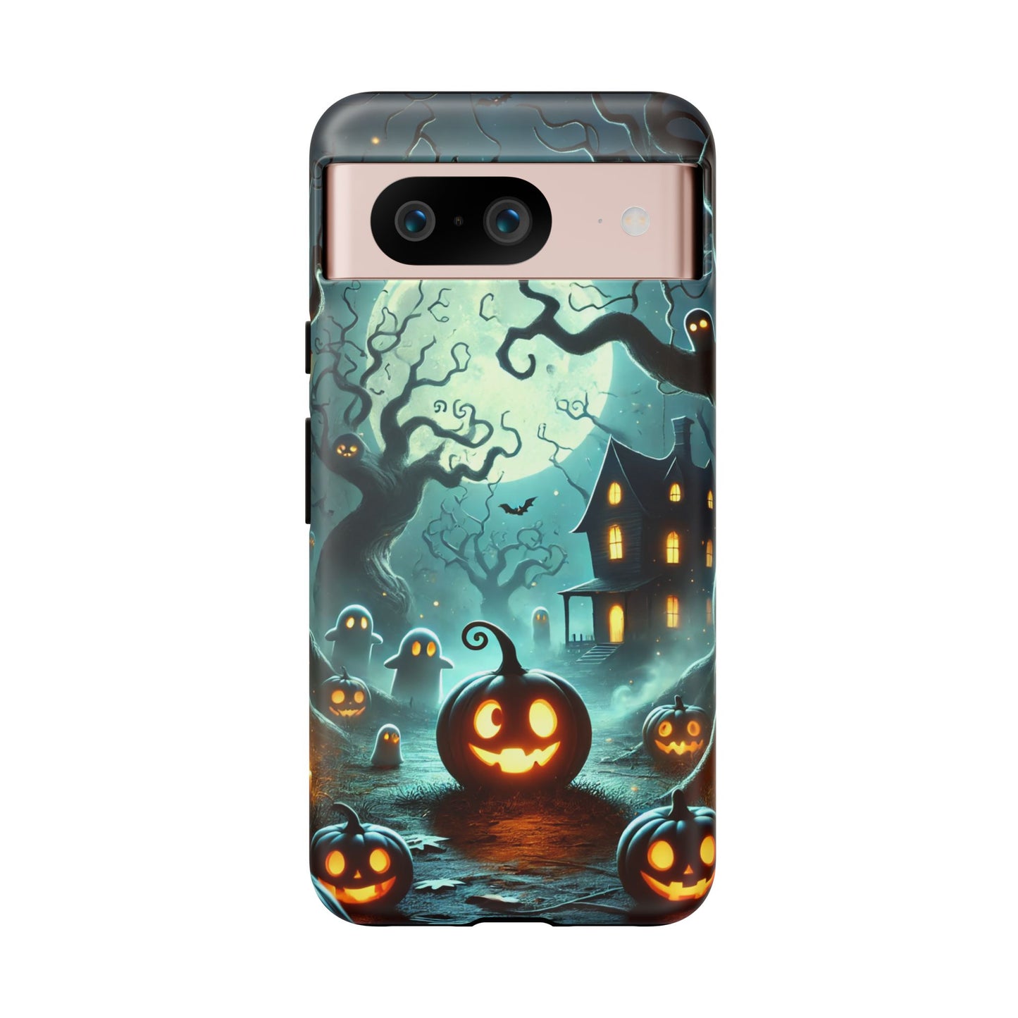 Spooky Halloween Night Pumpkin and Ghost Path Design Phone Case