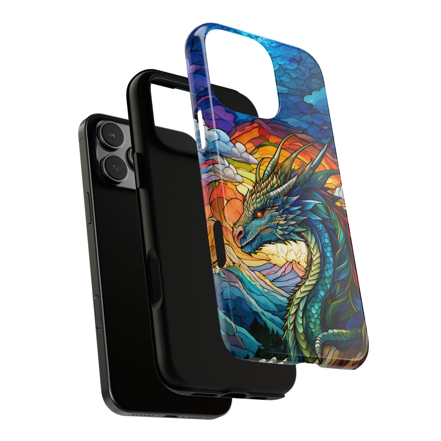 Stained Glass Design Dragon iPhone Case | Fits iPhone 8, X, XR, 11, 12, 13, 14, 15, 16 Pro, Plus, Max, Mini | Unique Fantasy Art Phone Cover