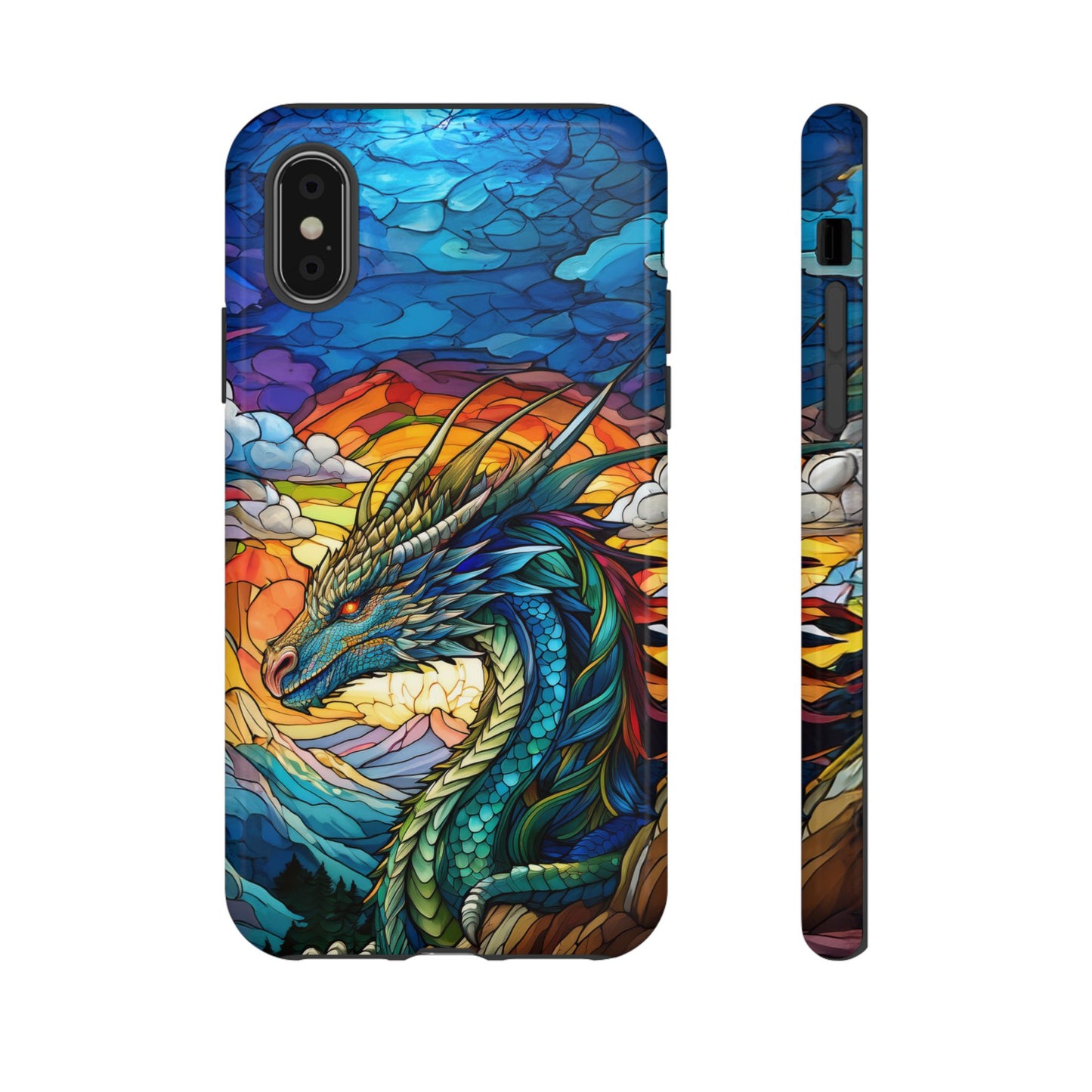 Stained Glass Design Dragon iPhone Case | Fits iPhone 8, X, XR, 11, 12, 13, 14, 15, 16 Pro, Plus, Max, Mini | Unique Fantasy Art Phone Cover
