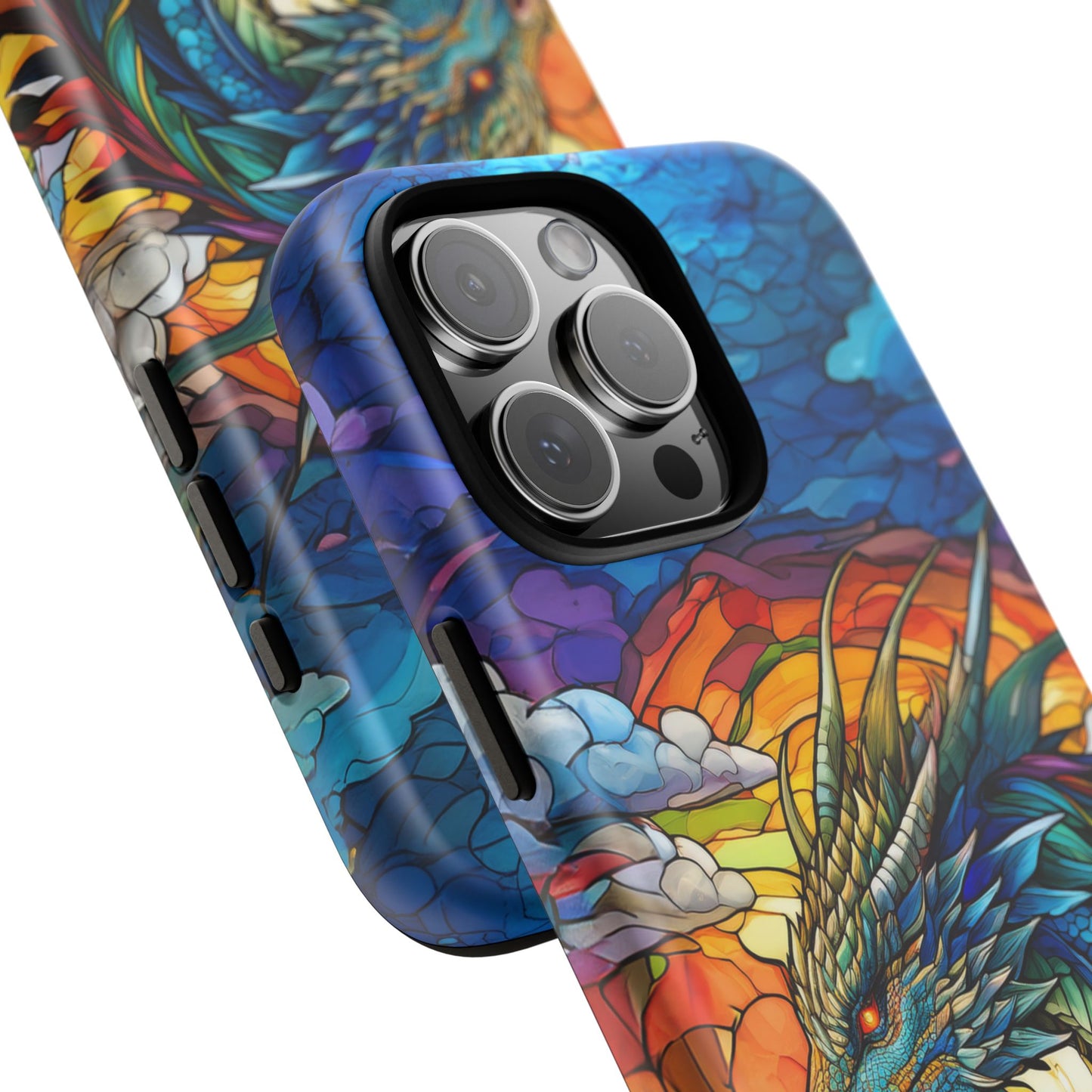 Stained Glass Design Dragon iPhone Case | Fits iPhone 8, X, XR, 11, 12, 13, 14, 15, 16 Pro, Plus, Max, Mini | Unique Fantasy Art Phone Cover