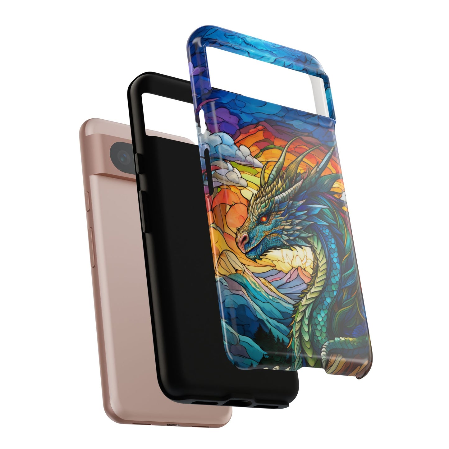 Stained Glass Design Dragon Case | Fantasy Art Google Pixel 8 Pro, 8, 7, 6 Pro, 6, 5 5G | Unique Protective Phone Cover for Pixel Users