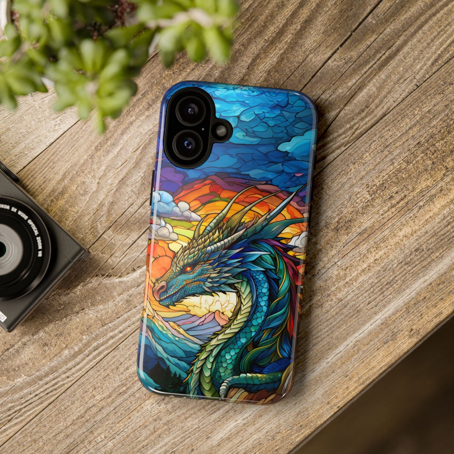 Stained Glass Design Dragon iPhone Case | Fits iPhone 8, X, XR, 11, 12, 13, 14, 15, 16 Pro, Plus, Max, Mini | Unique Fantasy Art Phone Cover