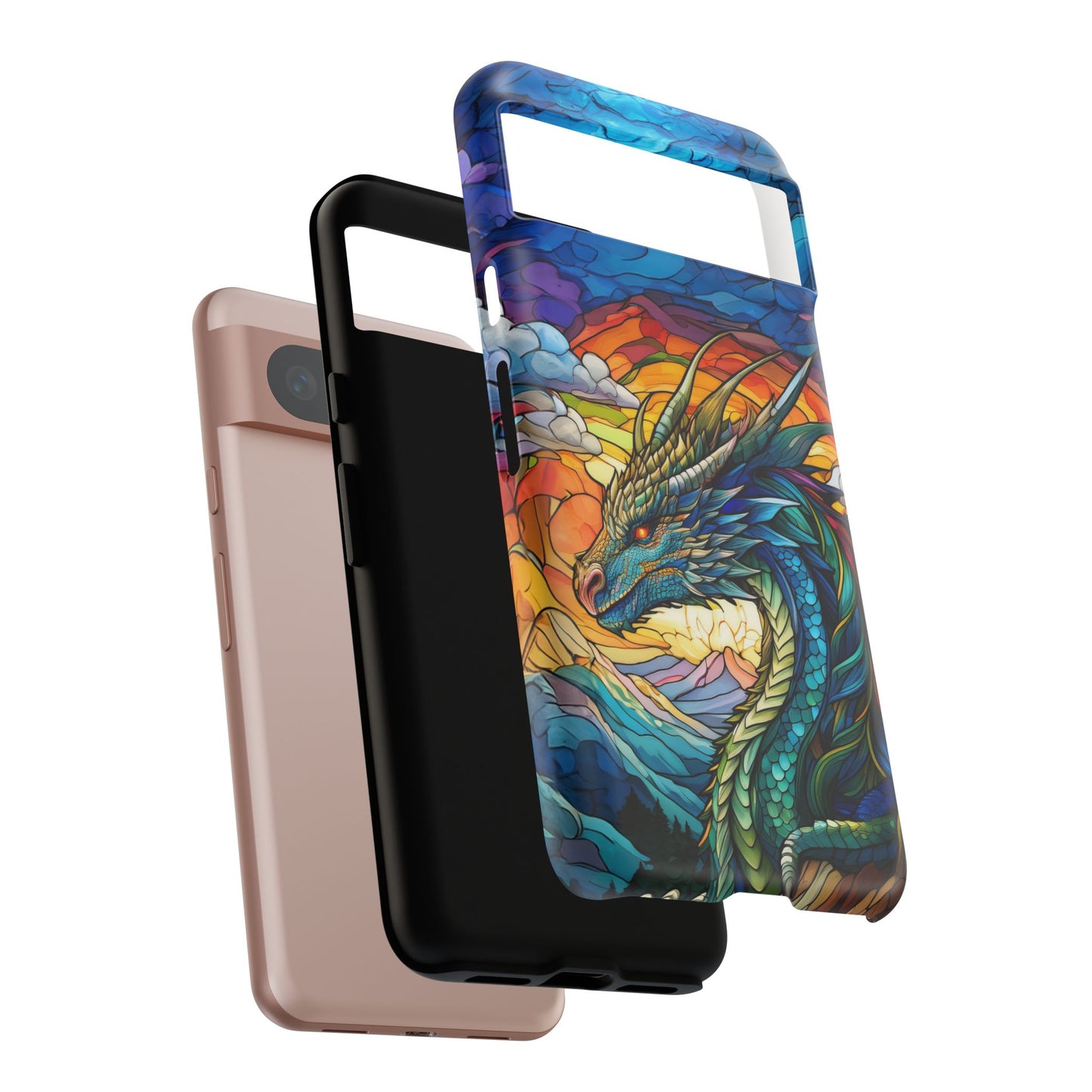 Stained Glass Design Dragon Case | Fantasy Art Google Pixel 8 Pro, 8, 7, 6 Pro, 6, 5 5G | Unique Protective Phone Cover for Pixel Users